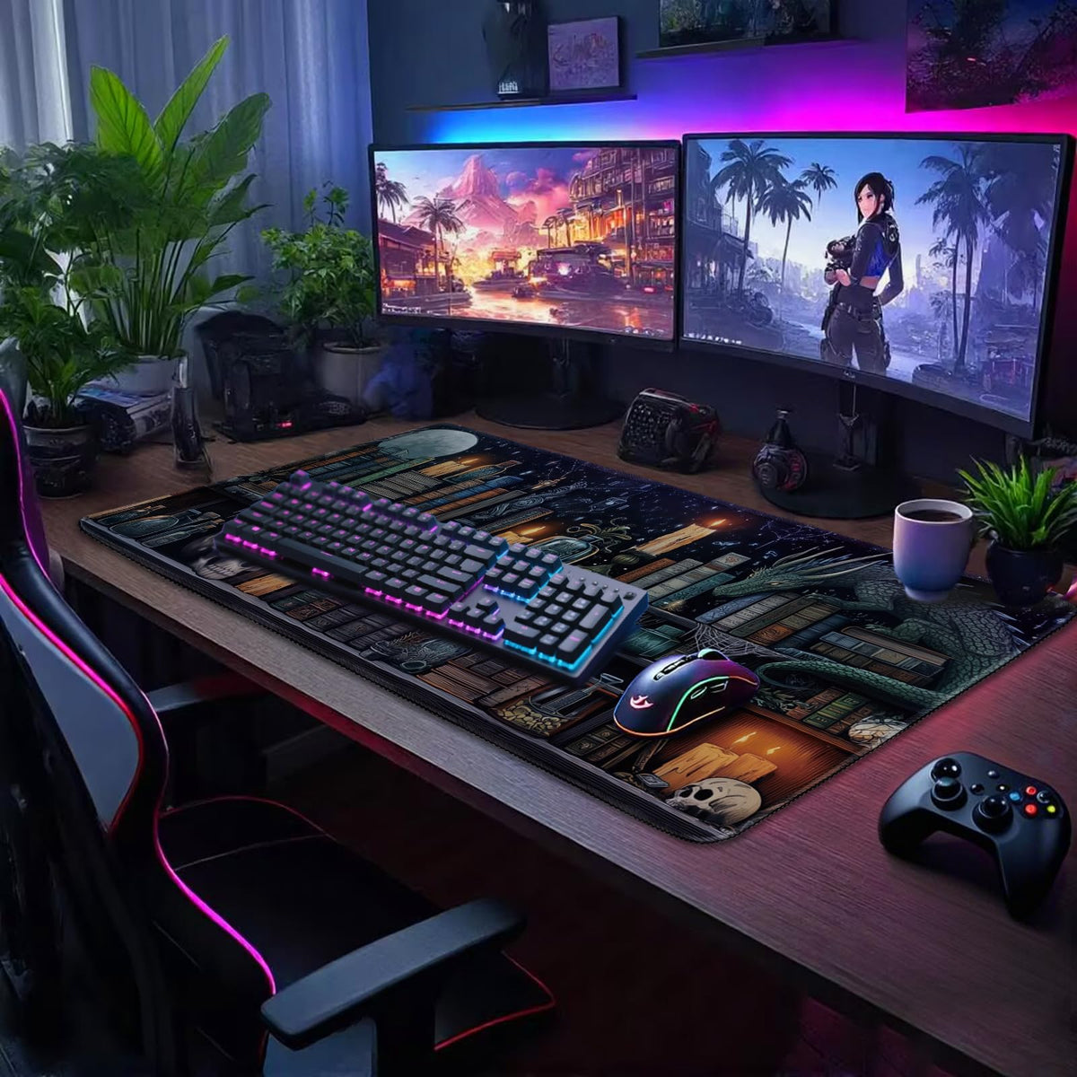 Mcapirivo Mystical Gothic Library Large Gaming Mouse Pad Desk Mat 31.5x15.7