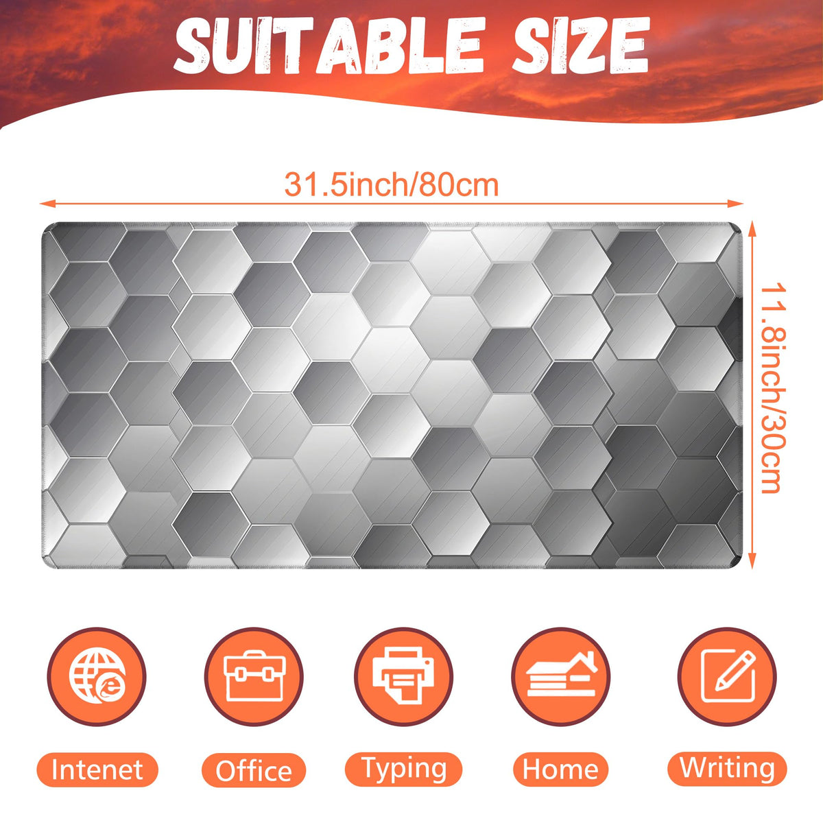 KOAIWPAE Large Gaming Mouse Pad for Desk, Silver Technology Honeycomb Desk Mat, Sci-Fi Honeycomb