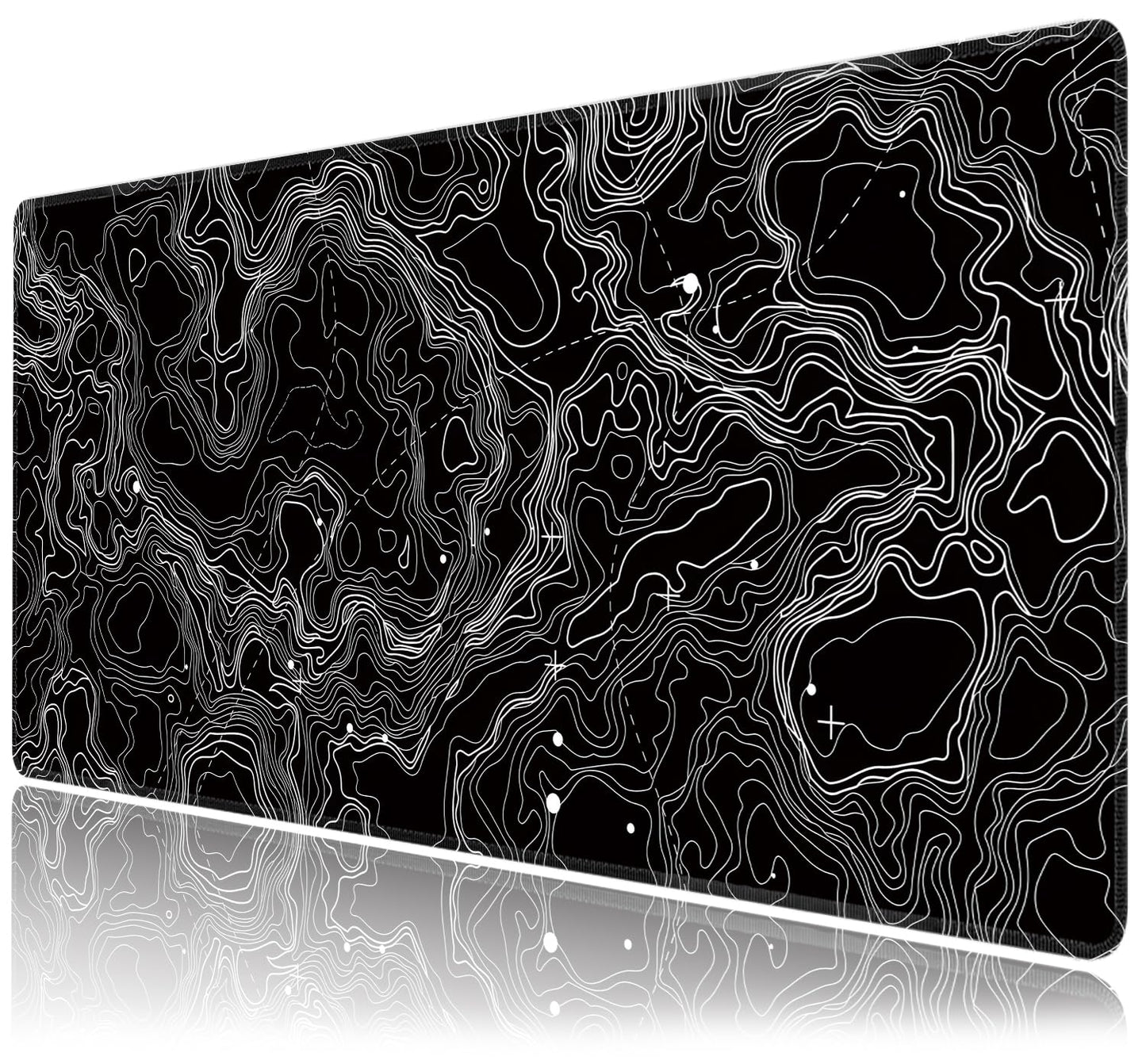 Black with White Topographic Line Large Mouse Pad,Gaming Keyboard Desk Pad,Extended Mouse Mat