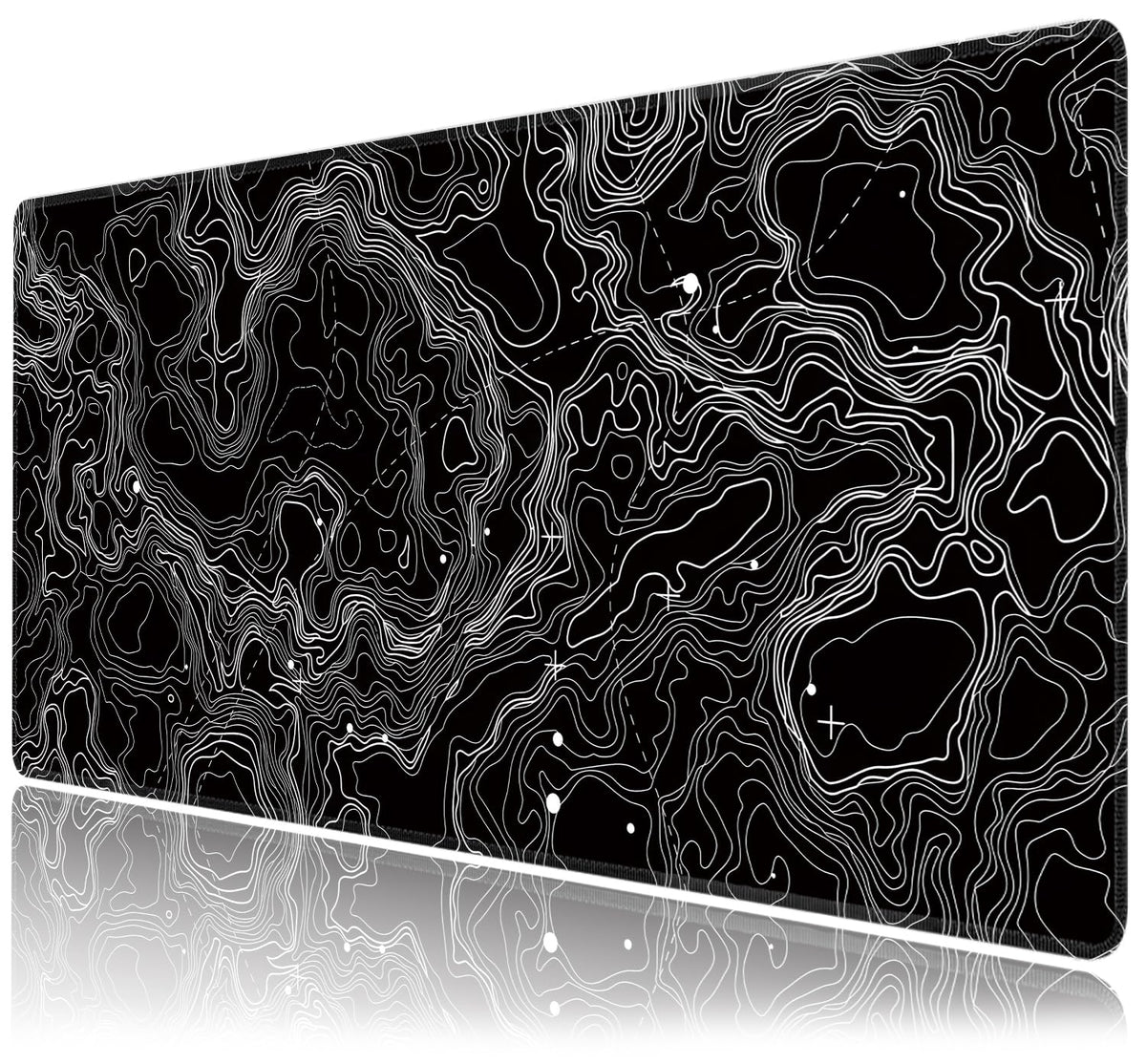 Black with White Topographic Line Large Mouse Pad,Gaming Keyboard Desk Pad,Extended Mouse Mat