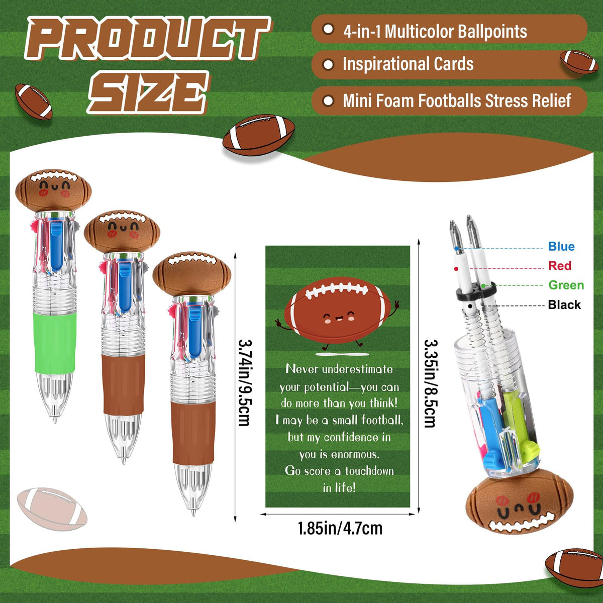 Sayglossy 36 Sets Football Party Favor Pens Bulk, 4-in-1 Pens with Cards