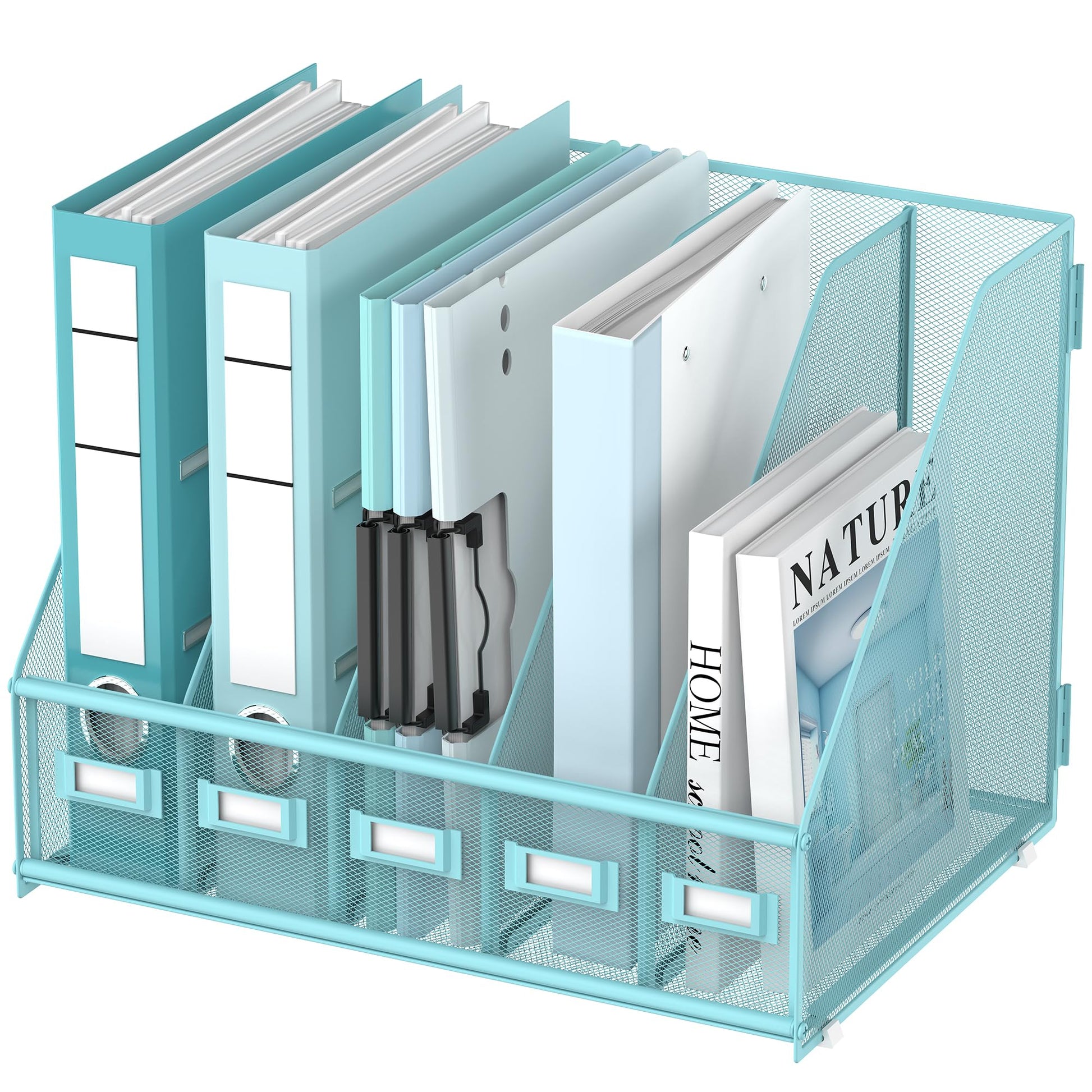 DALTACK 5-Slot Magazine File Holder, Metal Binder Holder, Blue