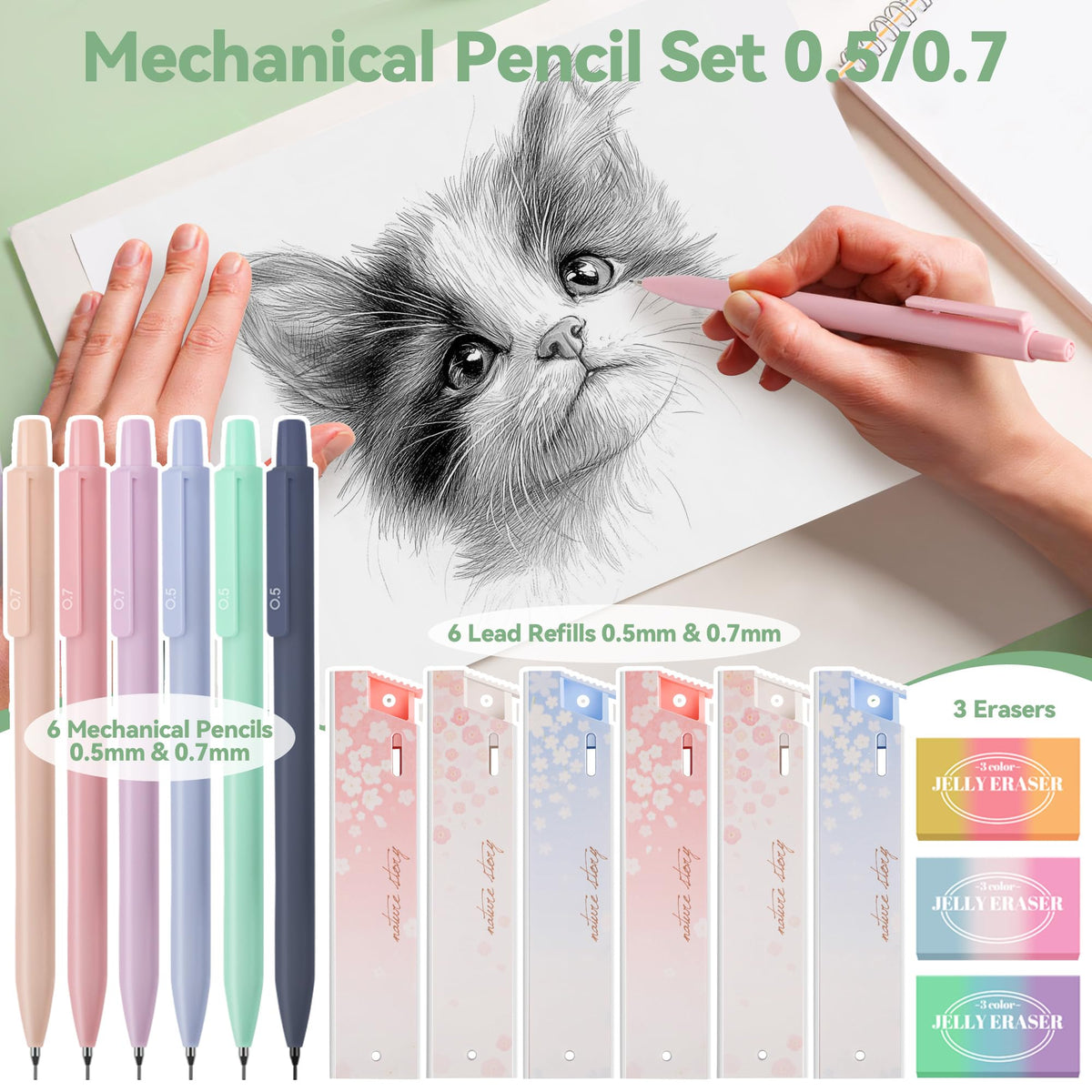 DazSpirit 61PCS Aesthetic College School Supplies Set with Cute Pencil Case