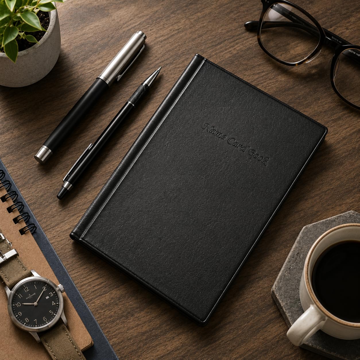 Business Card Holder Book Organizer, 300-Card PU Leather Binder, Black