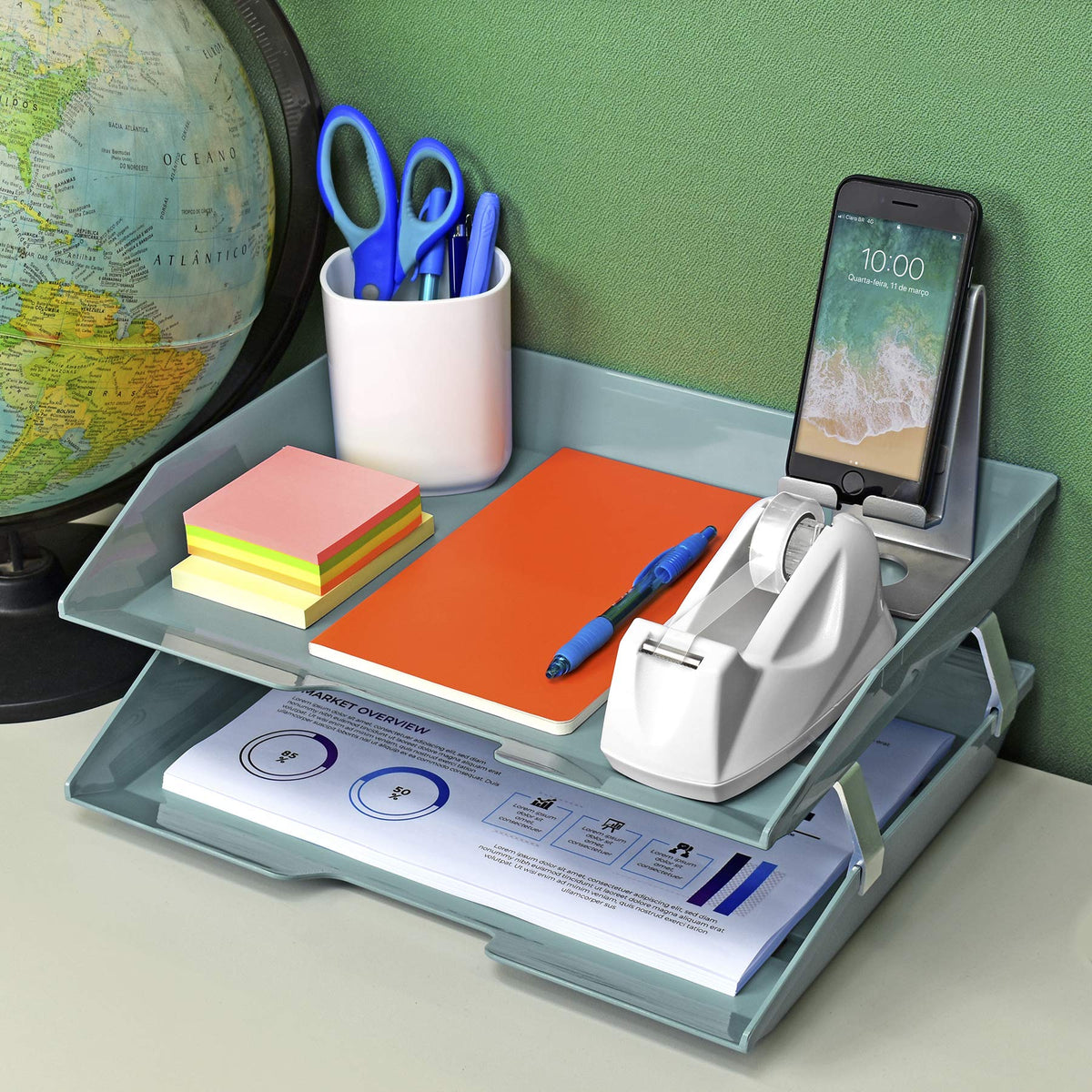 Acrimet Facility 2 Tier Letter Tray, Side Load, Letter Size/A4, Desktop File Organizer, Plastic