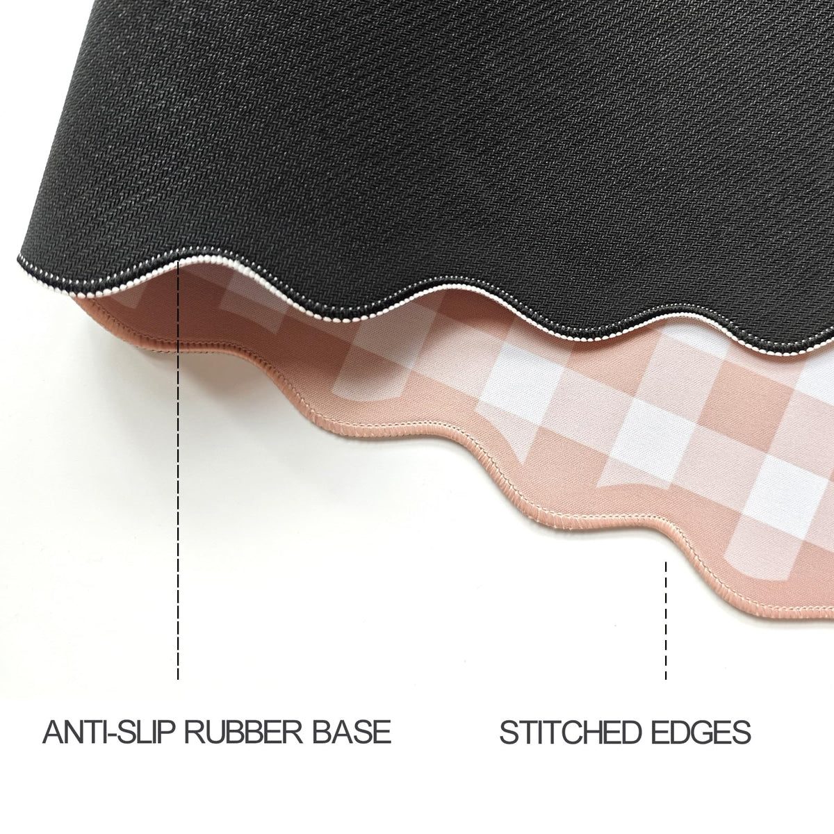 Scalloped‌ Checkered Desk Mat Cute Light Brown Gingham XXL Large Gaming Mouse Pad Farmhouse