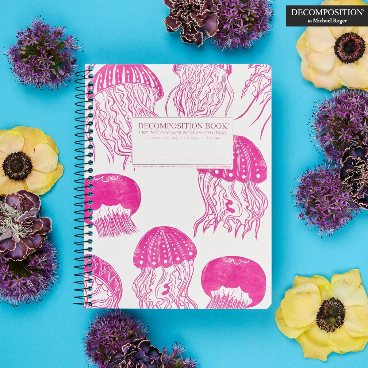 Decomposition Jellyfish College Ruled Spiral Notebook - 9.75 x 7.5 Journal with 160 Lined Pages