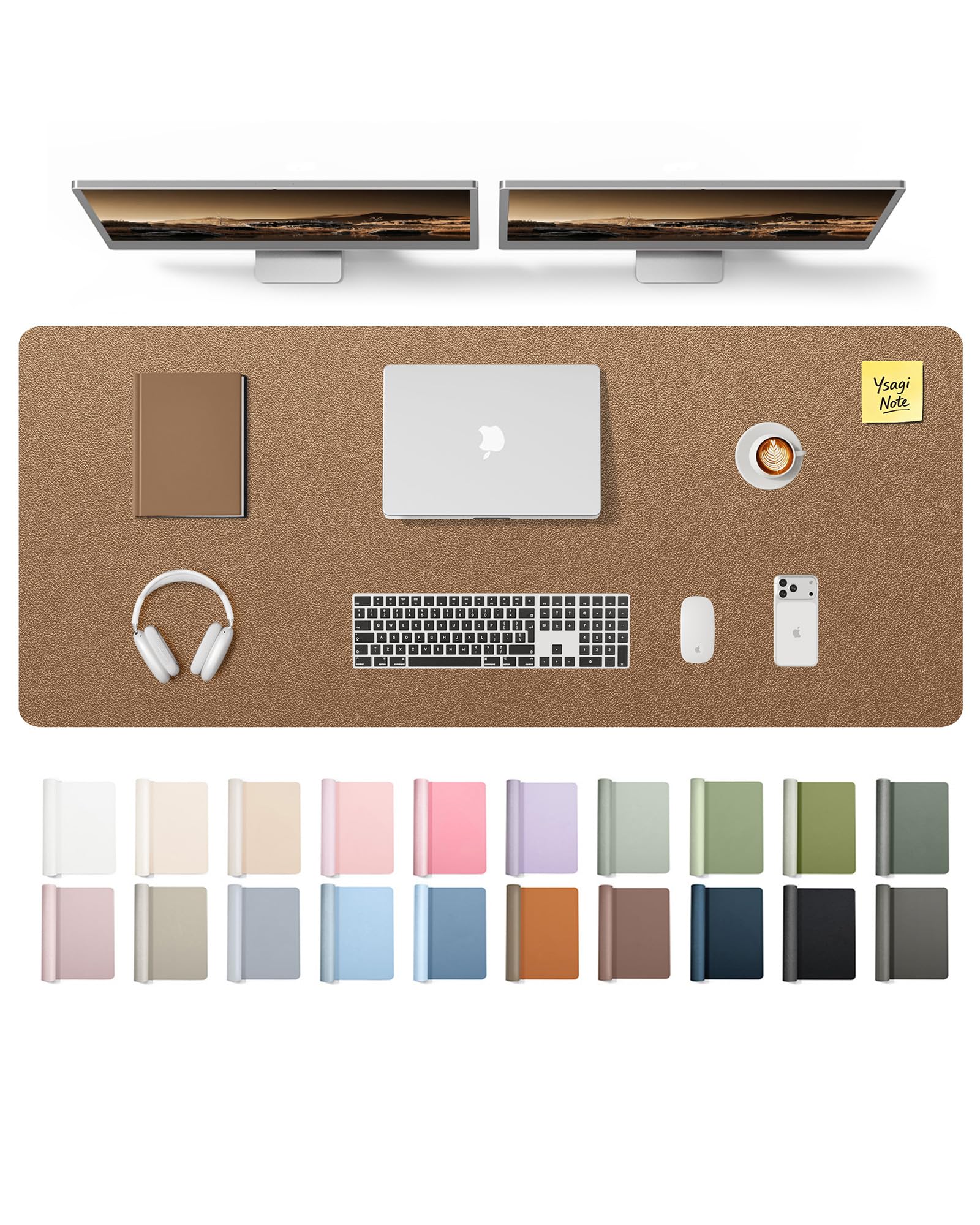 YSAGi Leather Desk Pad Protector, Office Desk Mat, Large Mouse Pad, Non-Slip PU Leather Desk