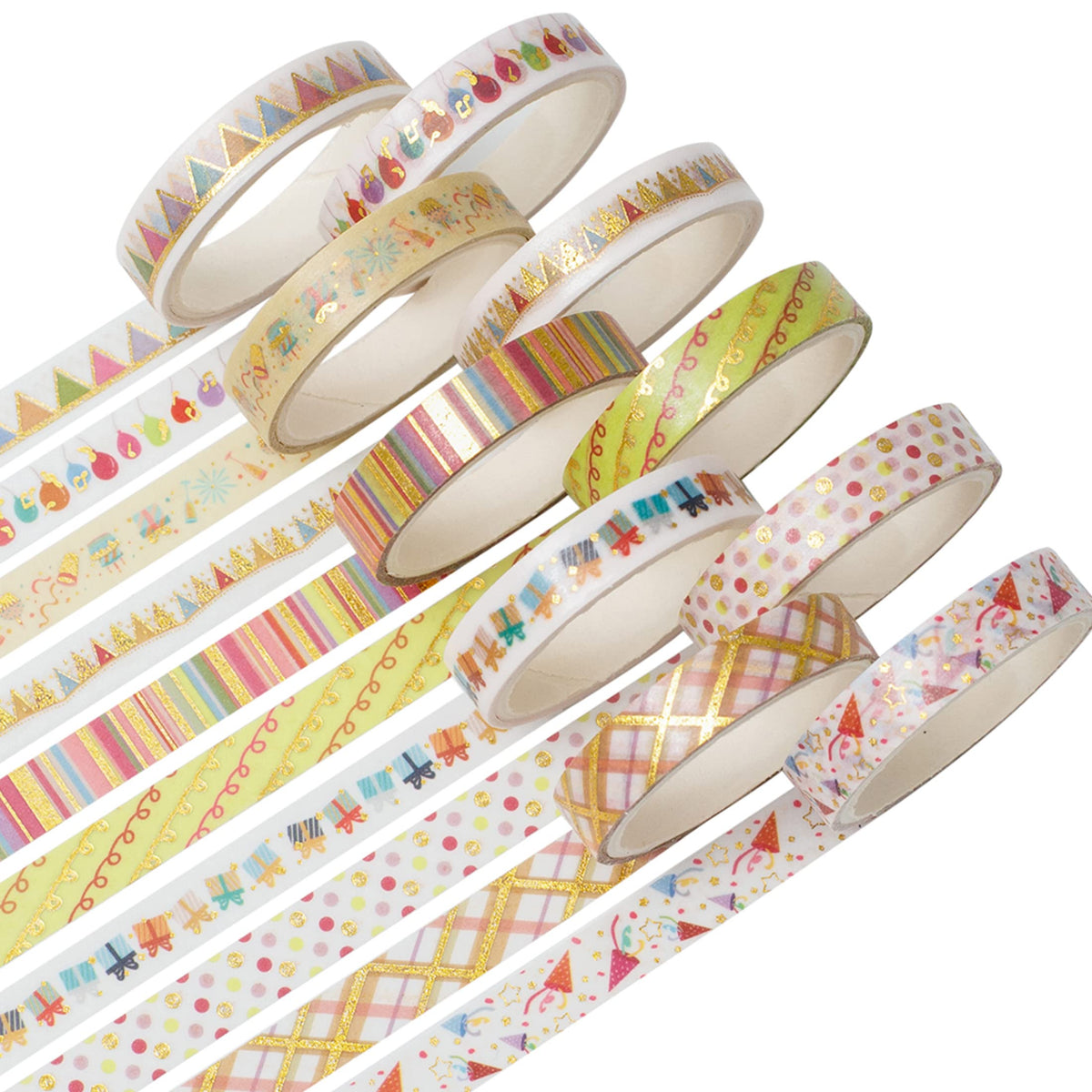YUBBAEX 10 Rolls Sparkling Washi Tape Set 8mm Skinny Gold Foil Decorative Masking Washi Tapes for