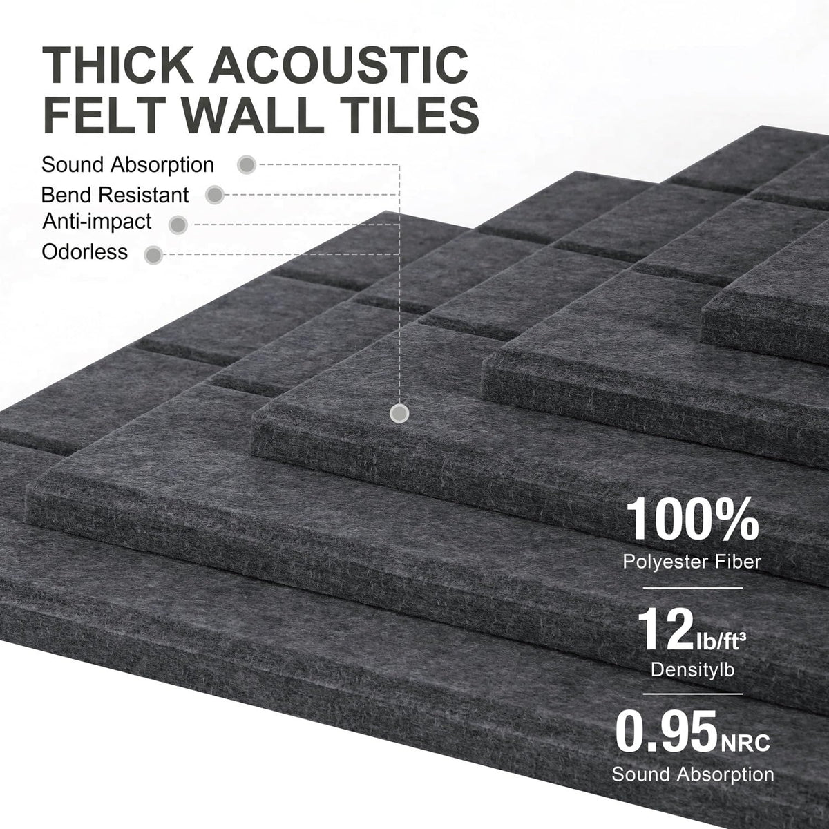 G Gamit 0.47" Thick Felt Wall Tiles 36"x24" Cork Board Alternative 6 Pack 11.81"x11.81"Felt