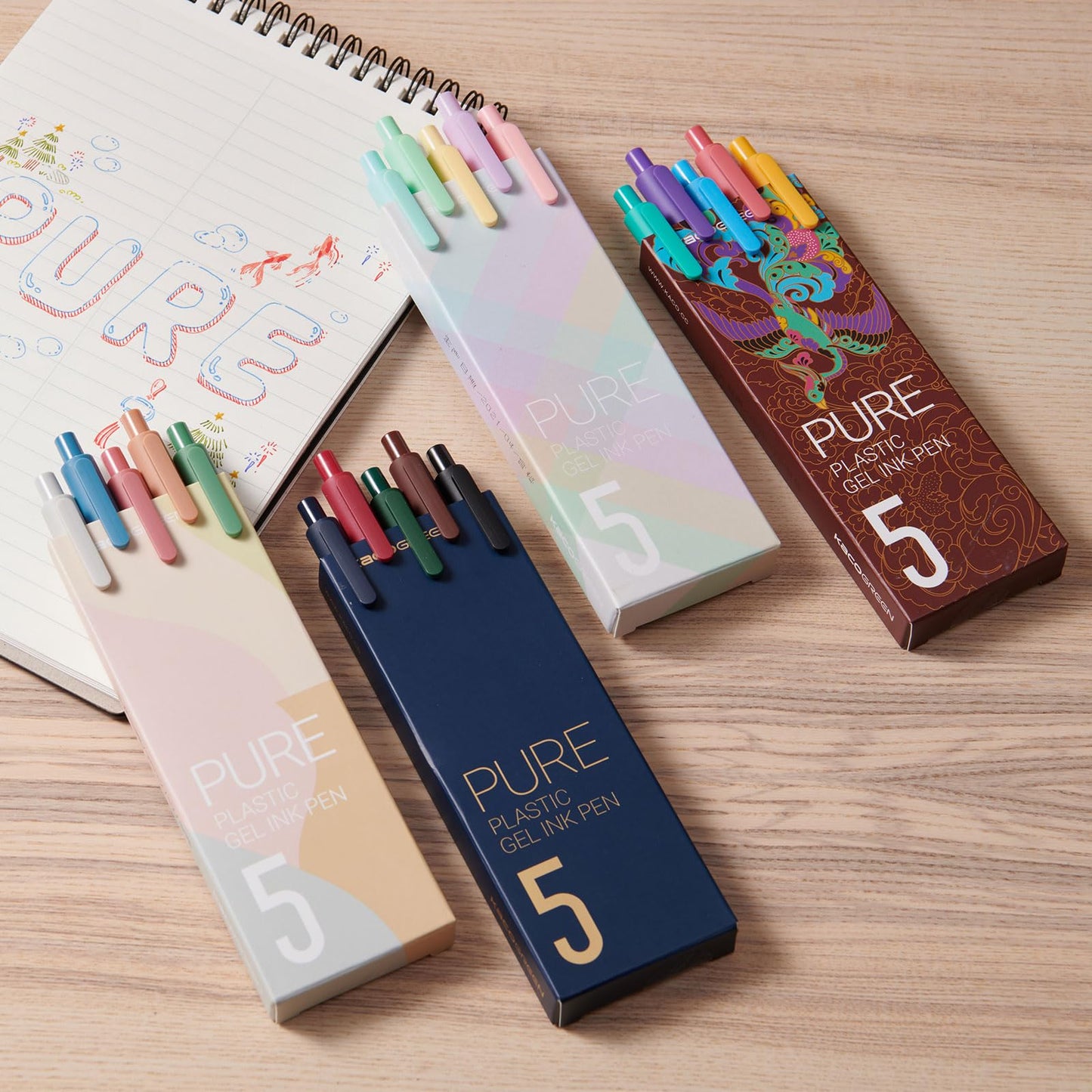 Kaco PURE Colored Gel Pens 20 Pieces Assorted Color Ink 0.5mm Fine Point