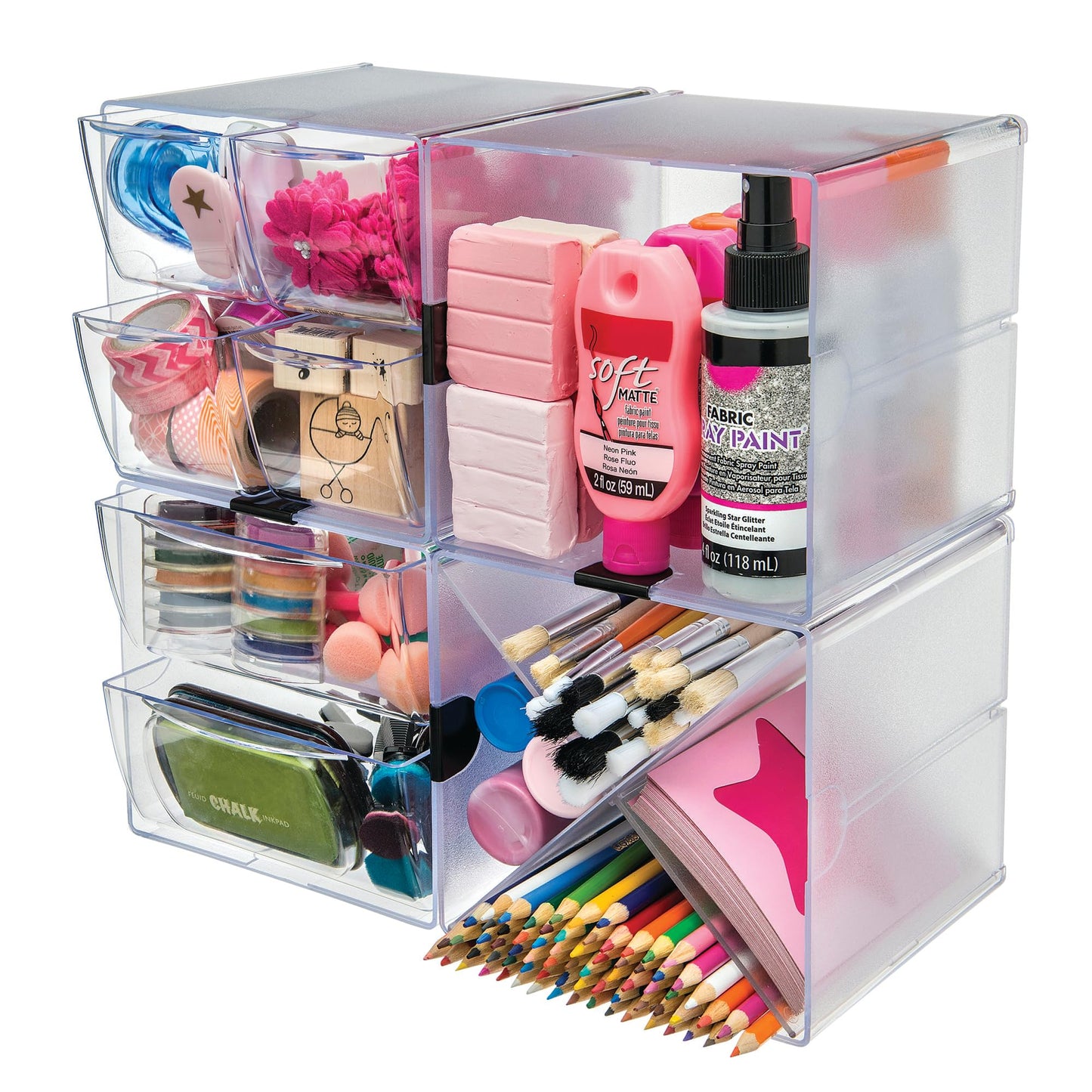 Deflecto Stackable Cube Organizer, Desk and Craft Organizer, 4 Drawers, Clear, Removable Drawers