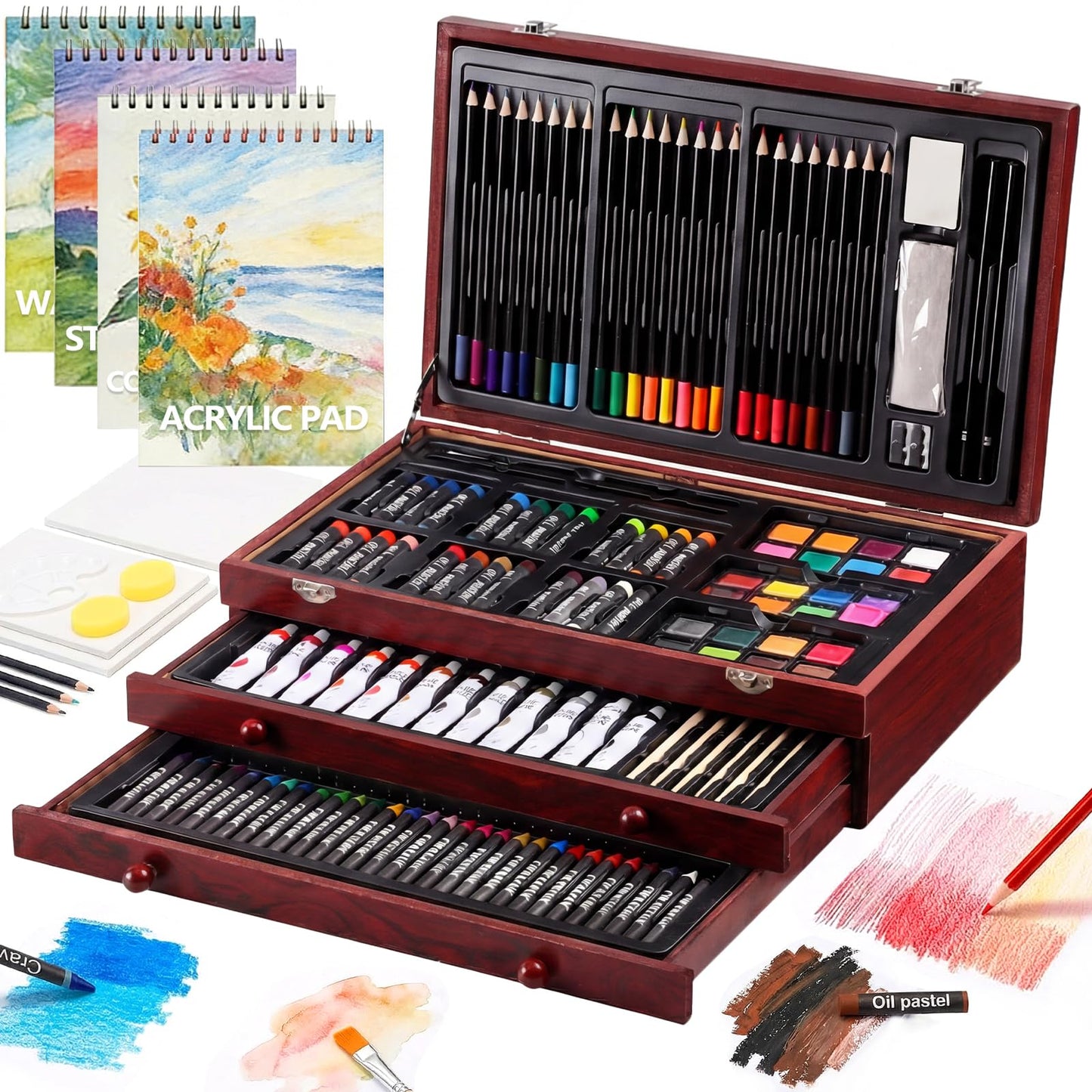 194 Piece Deluxe Art Set, Painting Drawing Art Supplies with 4 Drawing Pads, Acrylic Paints