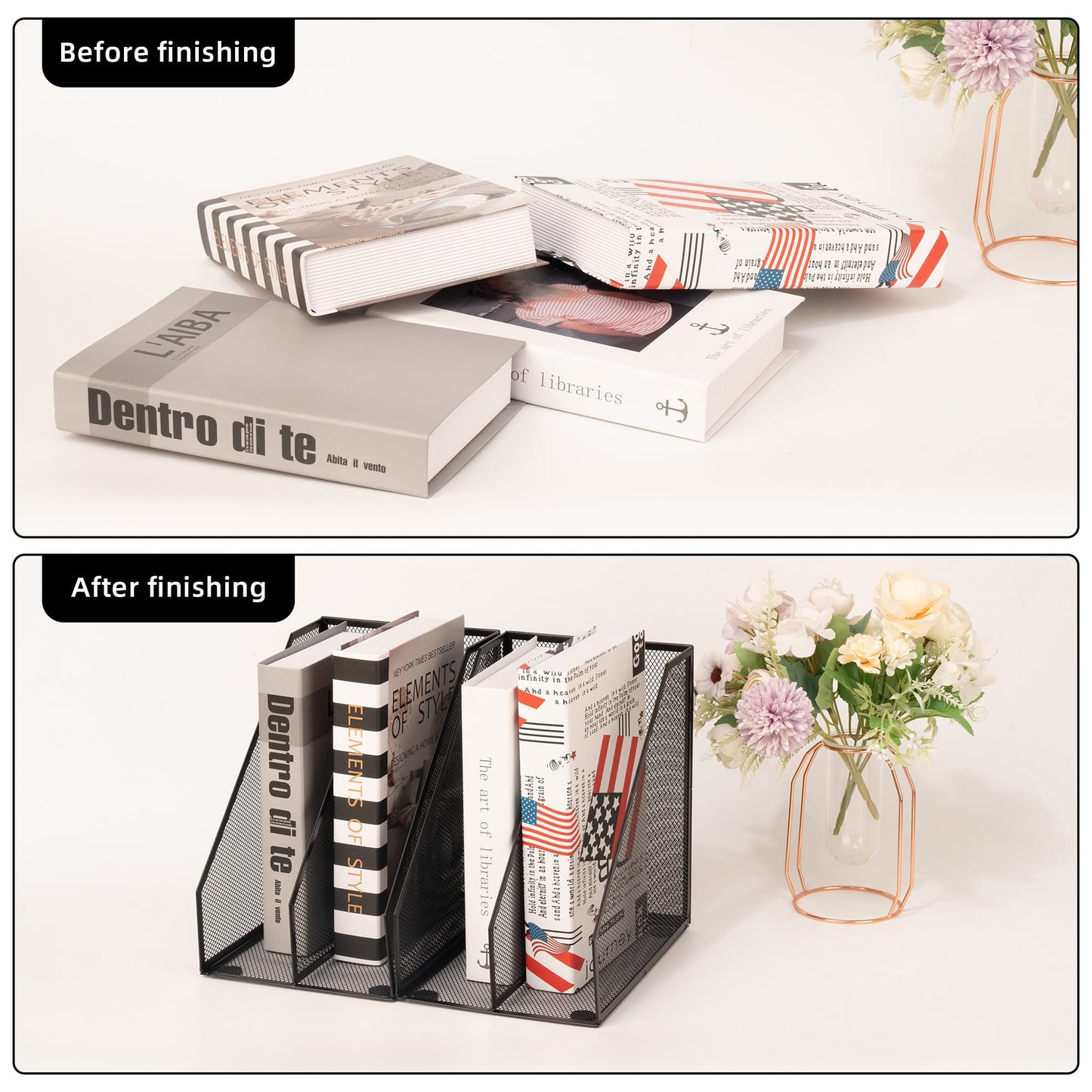 ASIFMTHOT 2 Set Magazine Holder Metal Wire, 2 Compartments Mesh File Holder for Desk, Office Desk