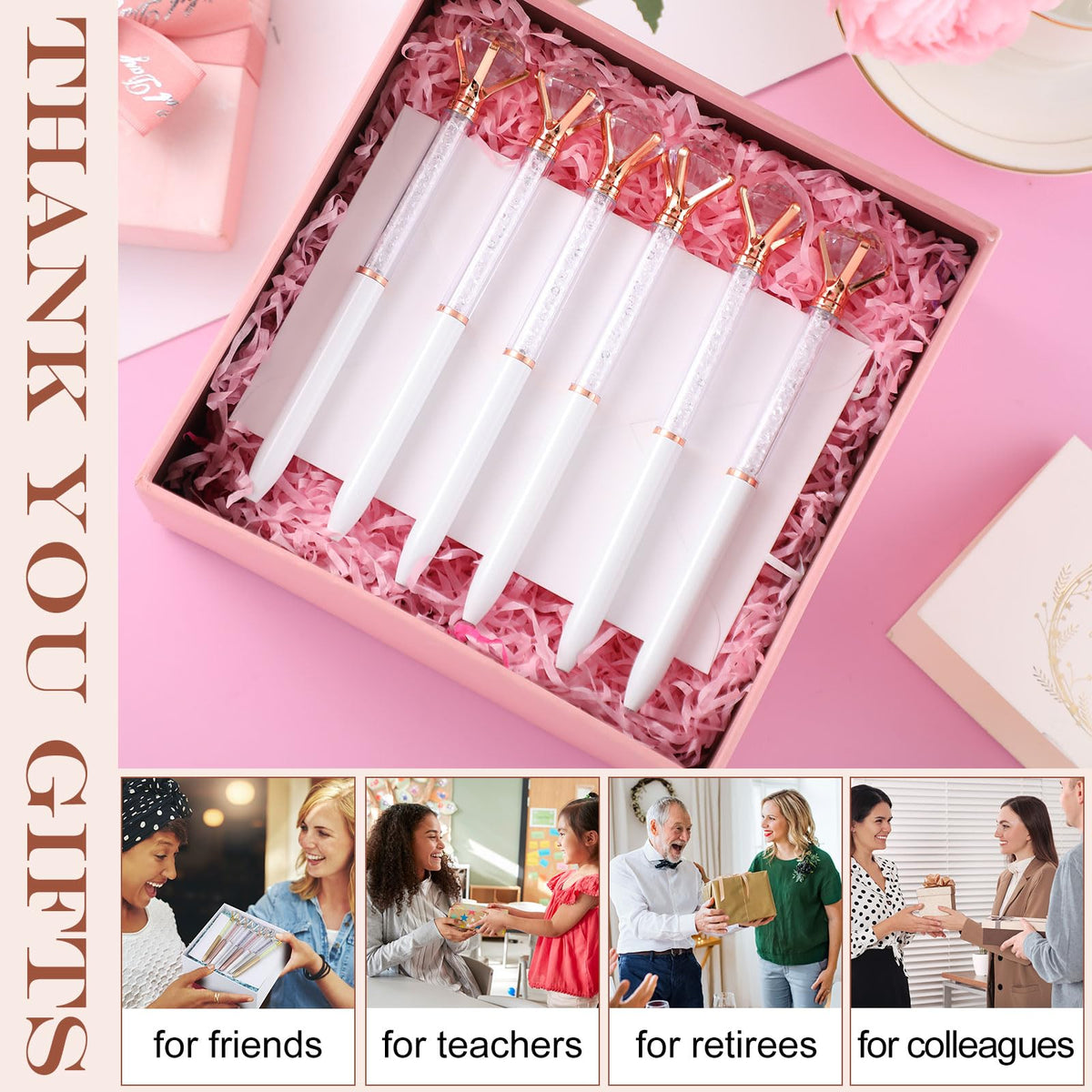 Sherr 100 Pack Crystal Diamond Pens Jewel pen Bulk, White, Glitter
