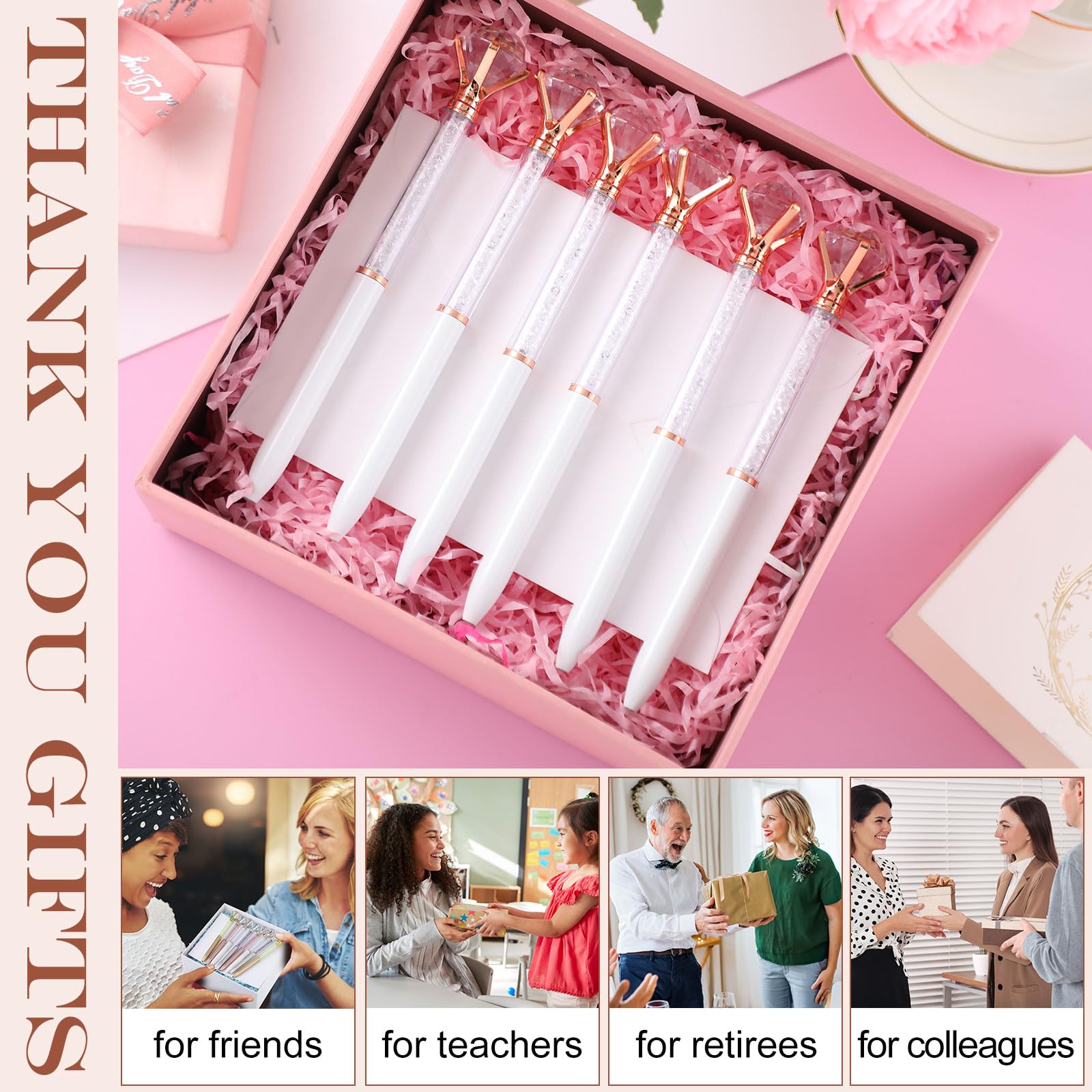 Sherr 100 Pack Crystal Diamond Pens Jewel pen Bulk, White, Glitter
