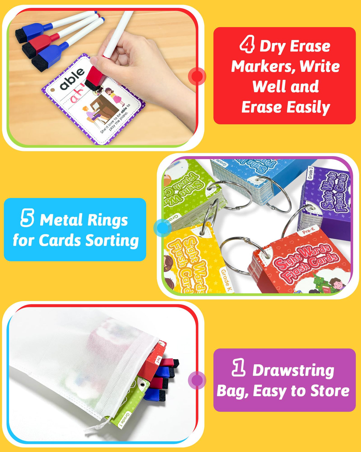 520 Sight Words Flash Cards Kindergarten, 1st 2nd 3rd Grade Reading Books