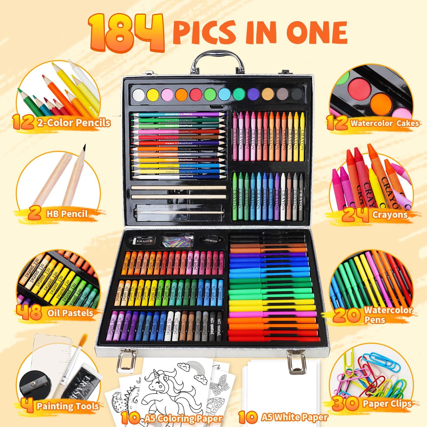 Cokiki Drawing Set for Kids 6-12, 184 Piece Joy Train Drawing Kit