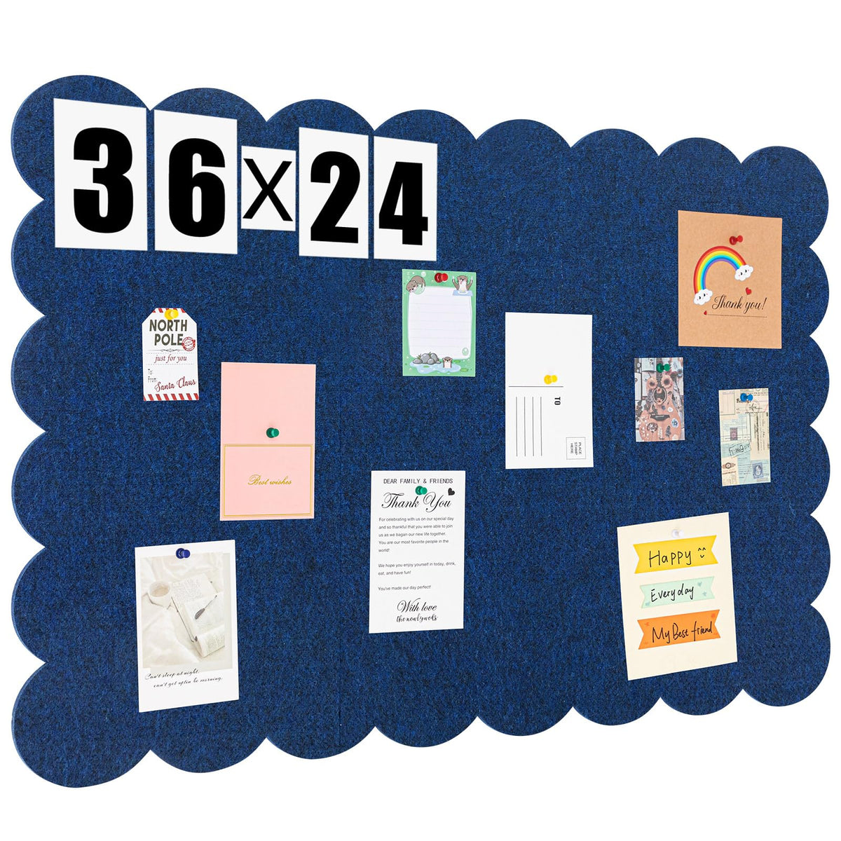 Mooliwe Scalloped Felt Bulletin Cork Board Foldable Dark Blue 36 * 24 Inch