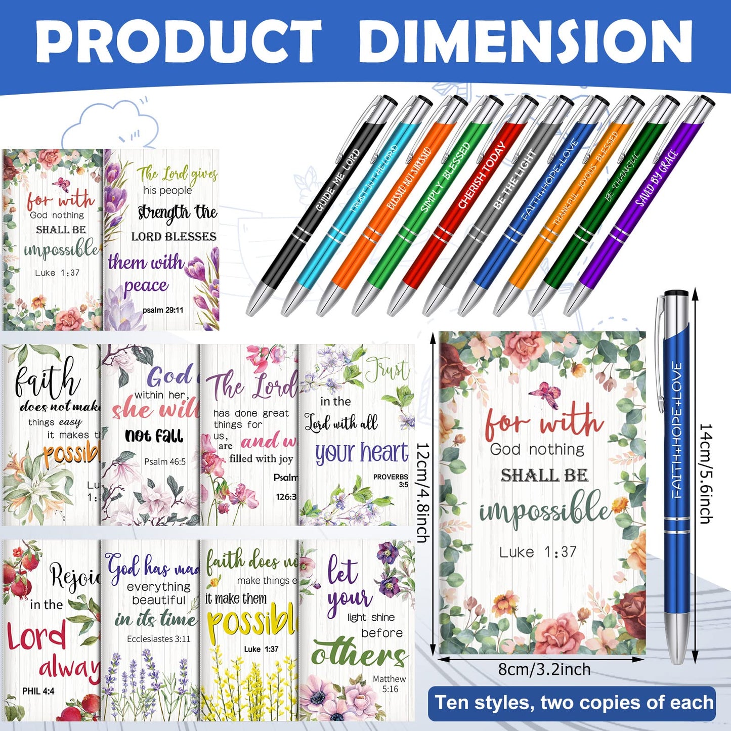 Geyee 40 Pcs Back to School Gift Bulk Christian Notepad Pen Set 20 Bible Verse Mini Notebook 20