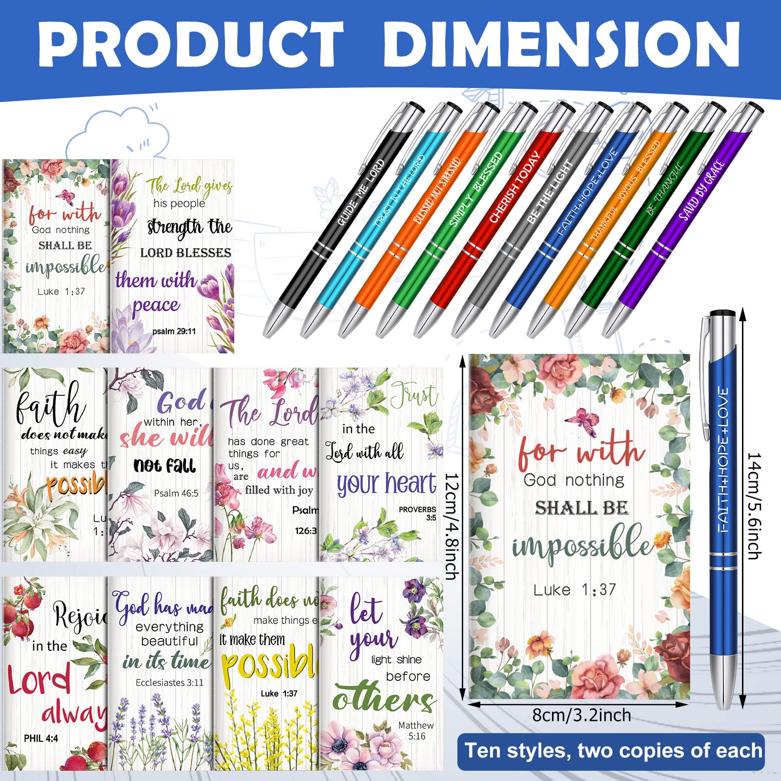 Geyee 40 Pcs Back to School Gift Bulk Christian Notepad Pen Set 20 Bible Verse Mini Notebook 20