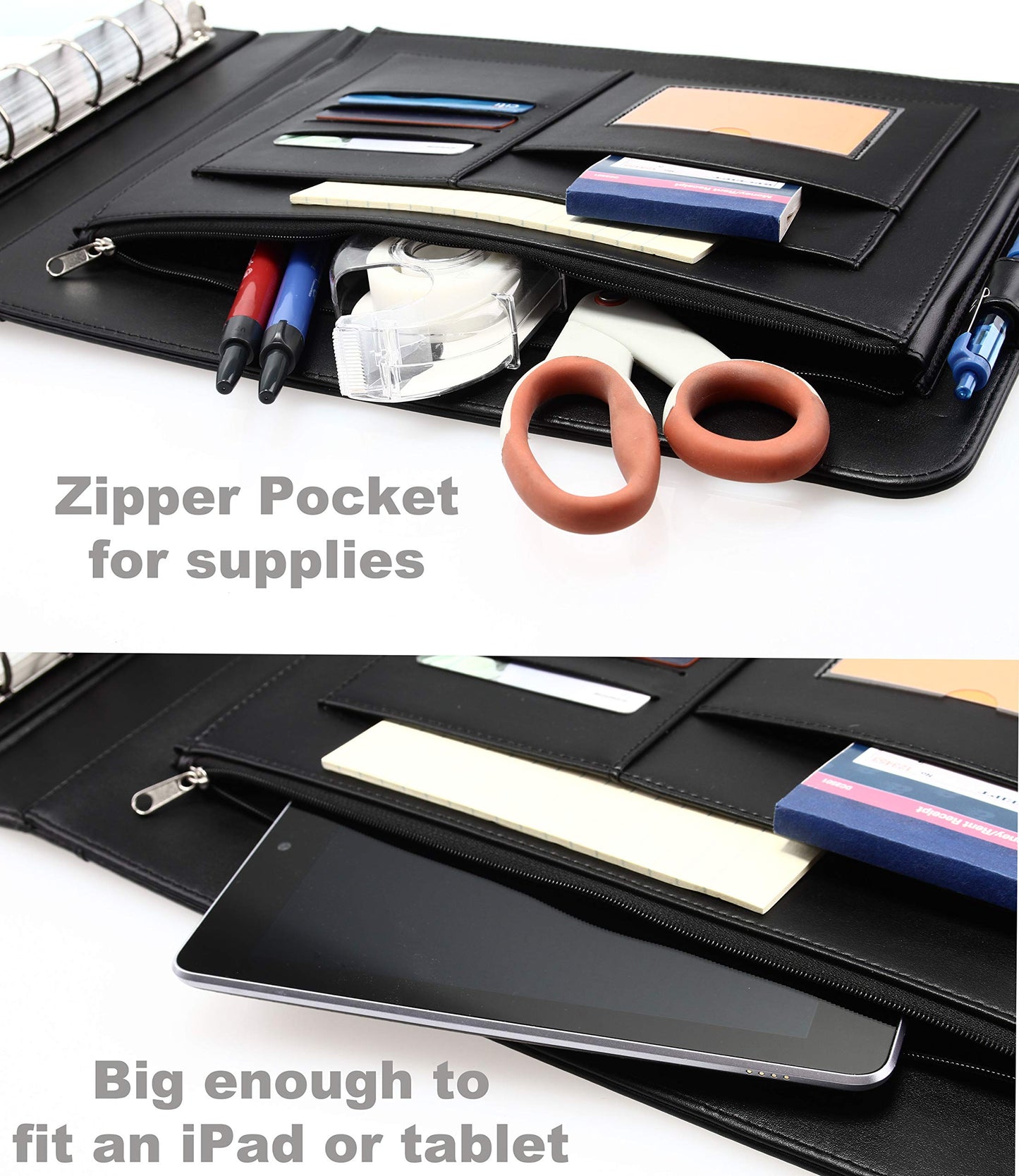 2Fold Business Check Binder 7 Ring for 3-Up Business Size Checks with Extra Business Card Case - PU