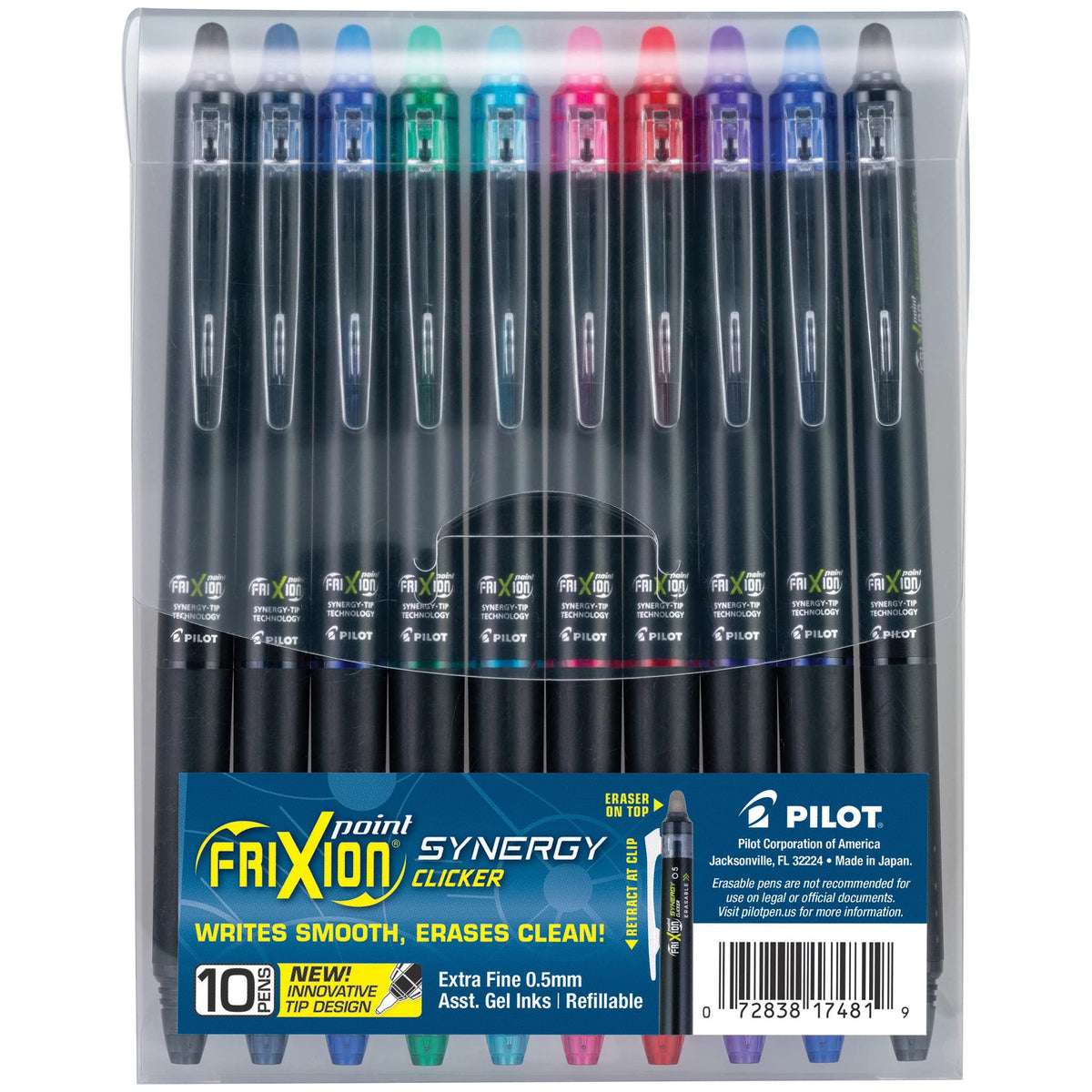 PILOT FriXion Synergy Clicker Erasable Pens, Pack of 10, Assorted Colors