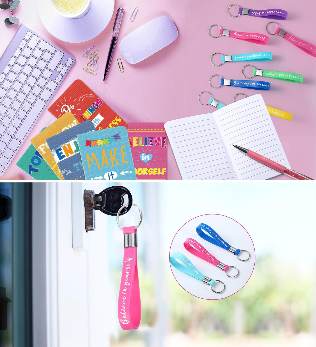PerKoop 48 Pcs Inspirational Gifts Bulk VBS Notepads 3 x 5 Inch Motivational Ballpoint Pens