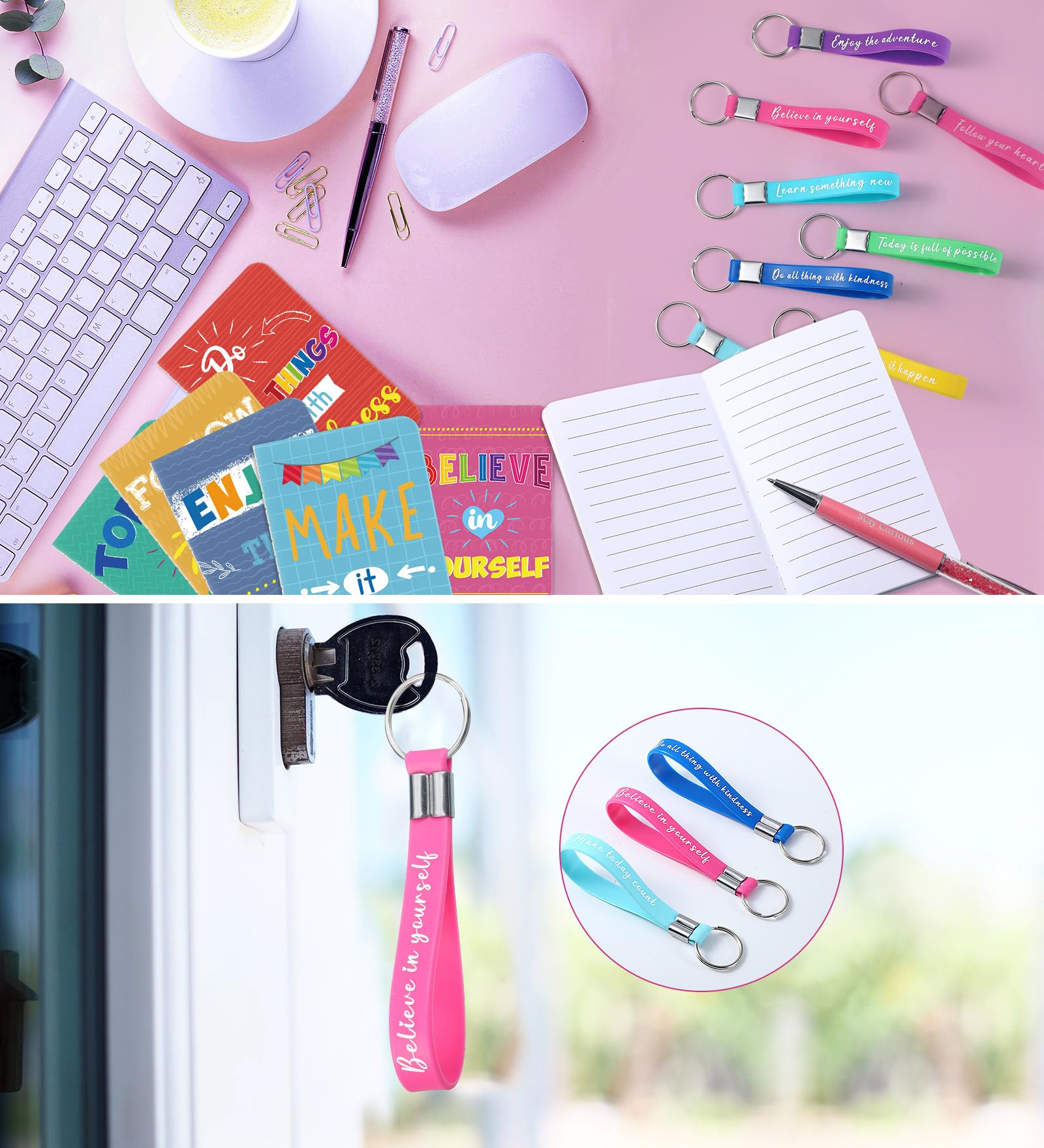 PerKoop 48 Pcs Inspirational Gifts Bulk VBS Notepads 3 x 5 Inch Motivational Ballpoint Pens