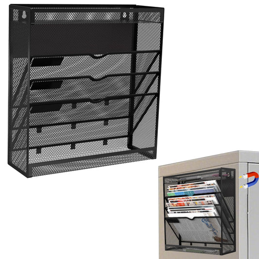5 Tier Magnetic File Holder, No Drilling Wall File Organizer, Magazine Paper Mail Document