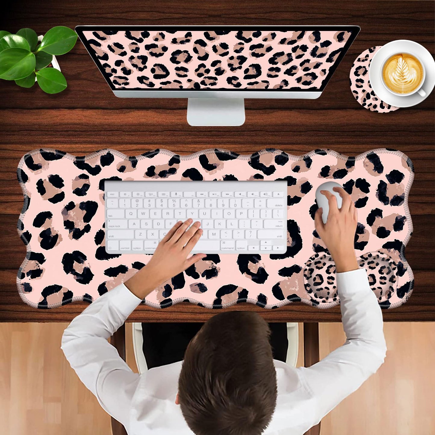 CICPLKSE Mouse Pad with Wrist Support + Desk Mat + Coaster 3 in 1 Set, XL Large Gaming Mousepad