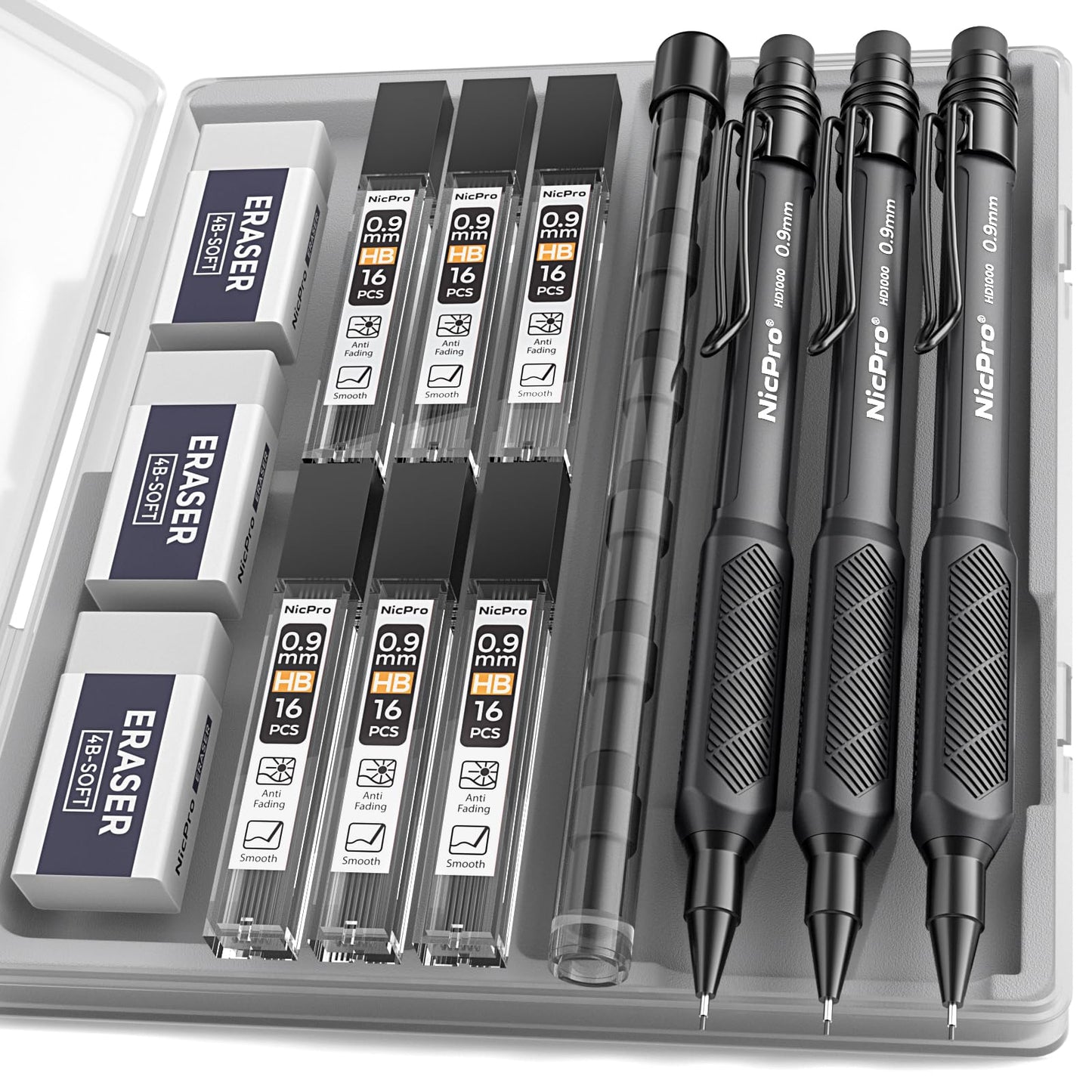 Nicpro Art Mechanical Pencil 0.9mm with Case, 3PCS Mechanical Pencils 0.9