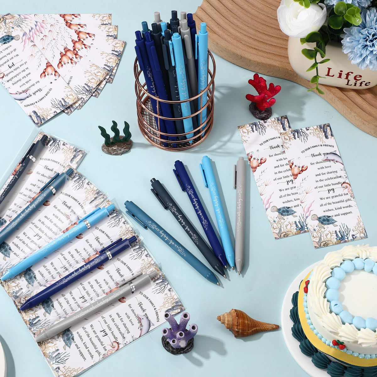Engrowtic 50 Set Ocean Baby Shower Gifts Pens for Guests Under the Sea Baby Shower Favors