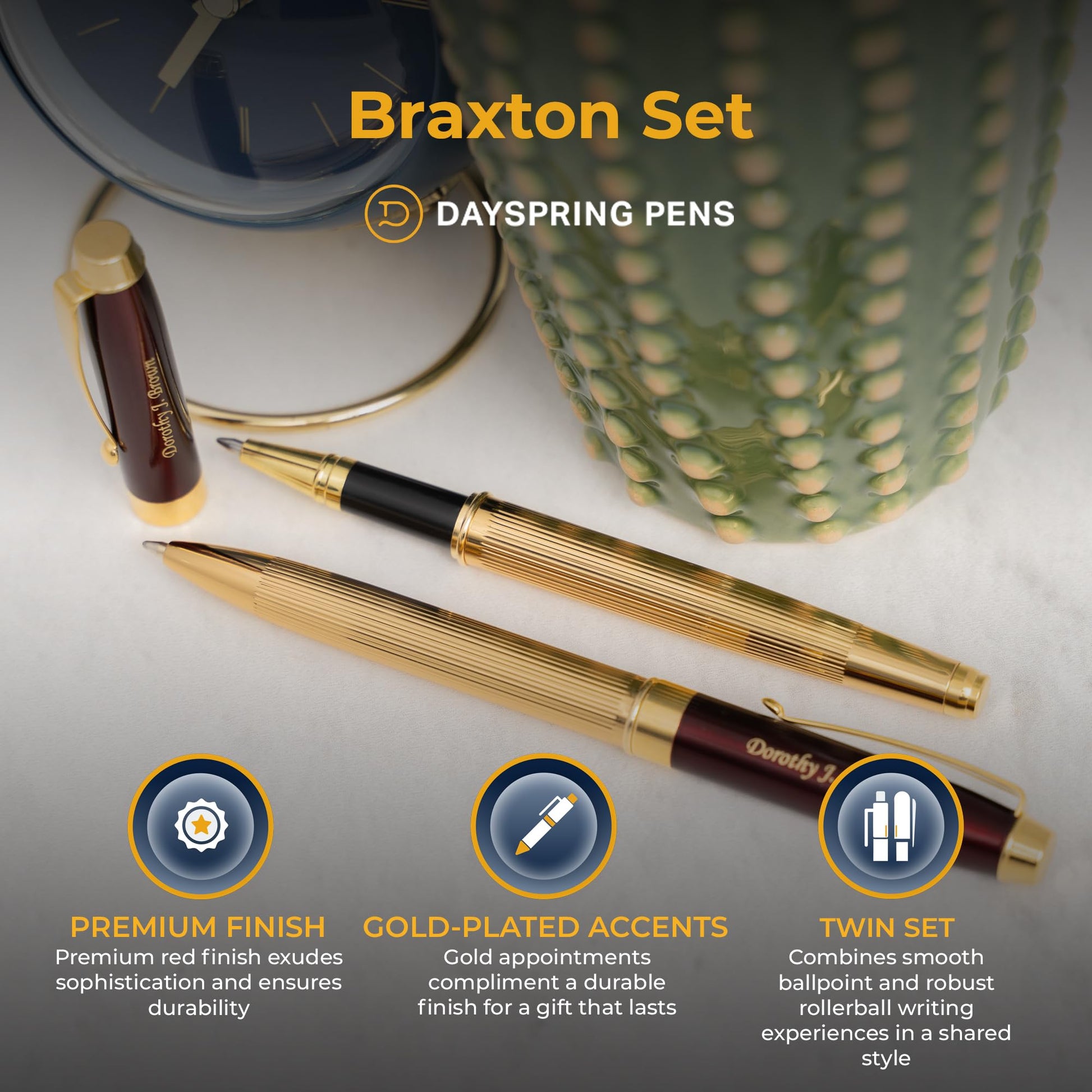 Dayspring Pens Braxton Personalized Ballpoint & Rollerball Set, Red Lacquer