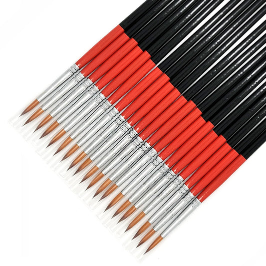Size #2 Pointed Round Paint Brush Set of 20, Premium Taklon Synthetic Hair
