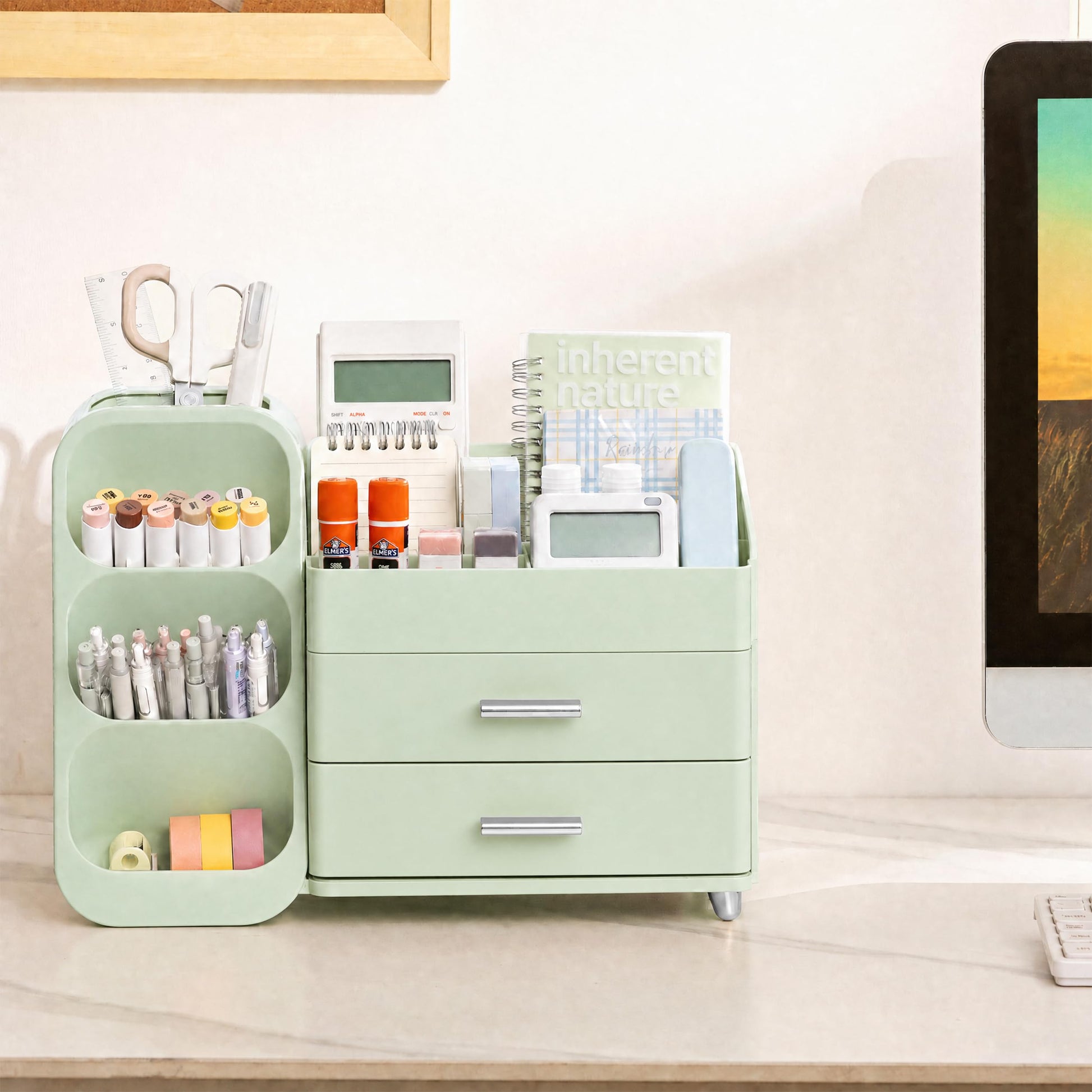 HBlife Desk Organizer with Pen Pencil Holder for Desk, Pen Organizer with 2 Drawers, Desk