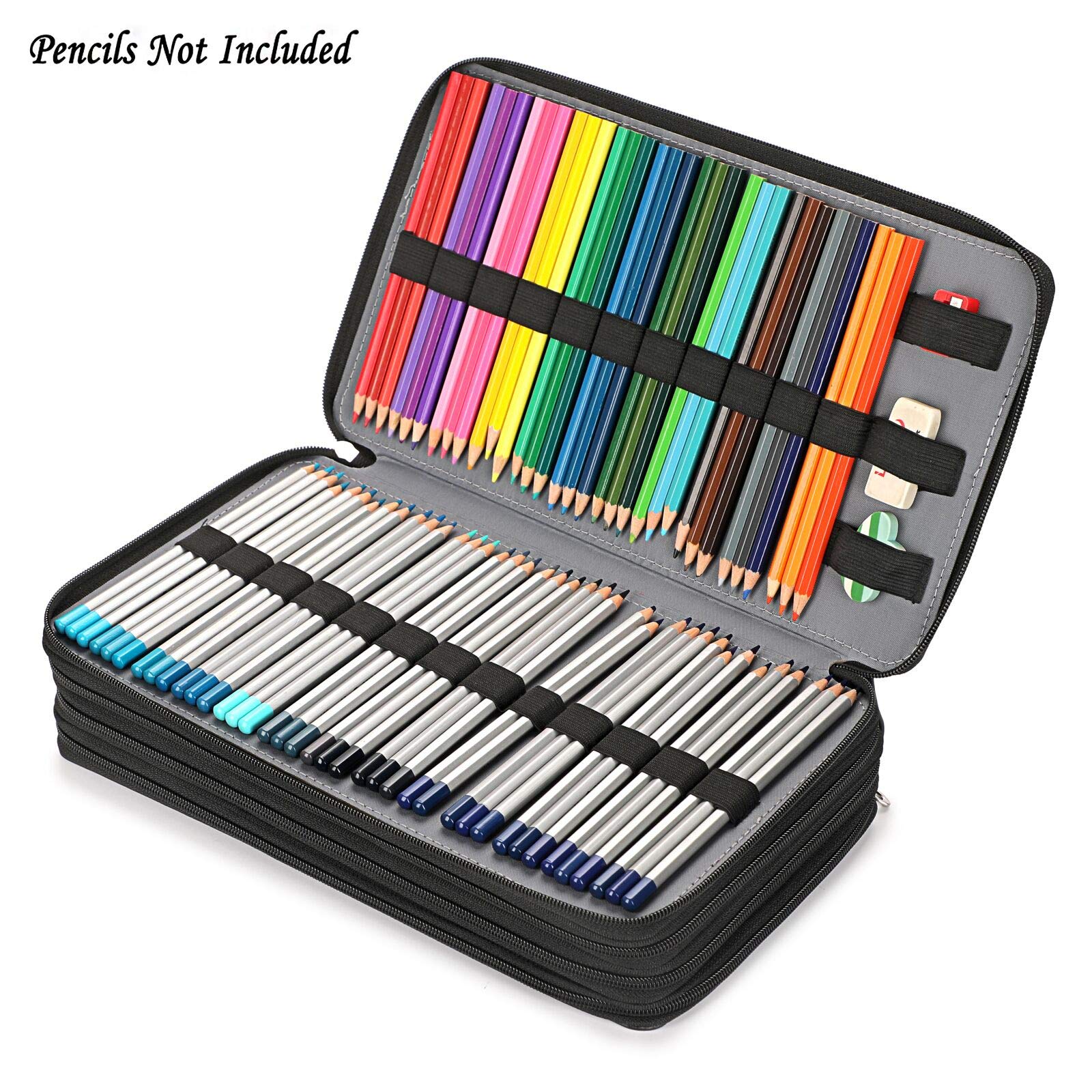 BTSKY 300 Slots Colored Pencil Organizer - Deluxe PU Leather Pencil Case Holder with Handle Strap