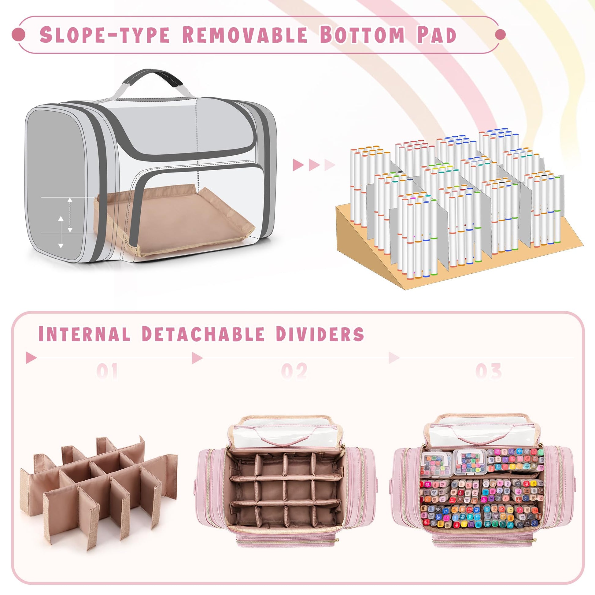 Rexmica Marker Organizer Case Storage Bag for 180-300 Markers, Pink