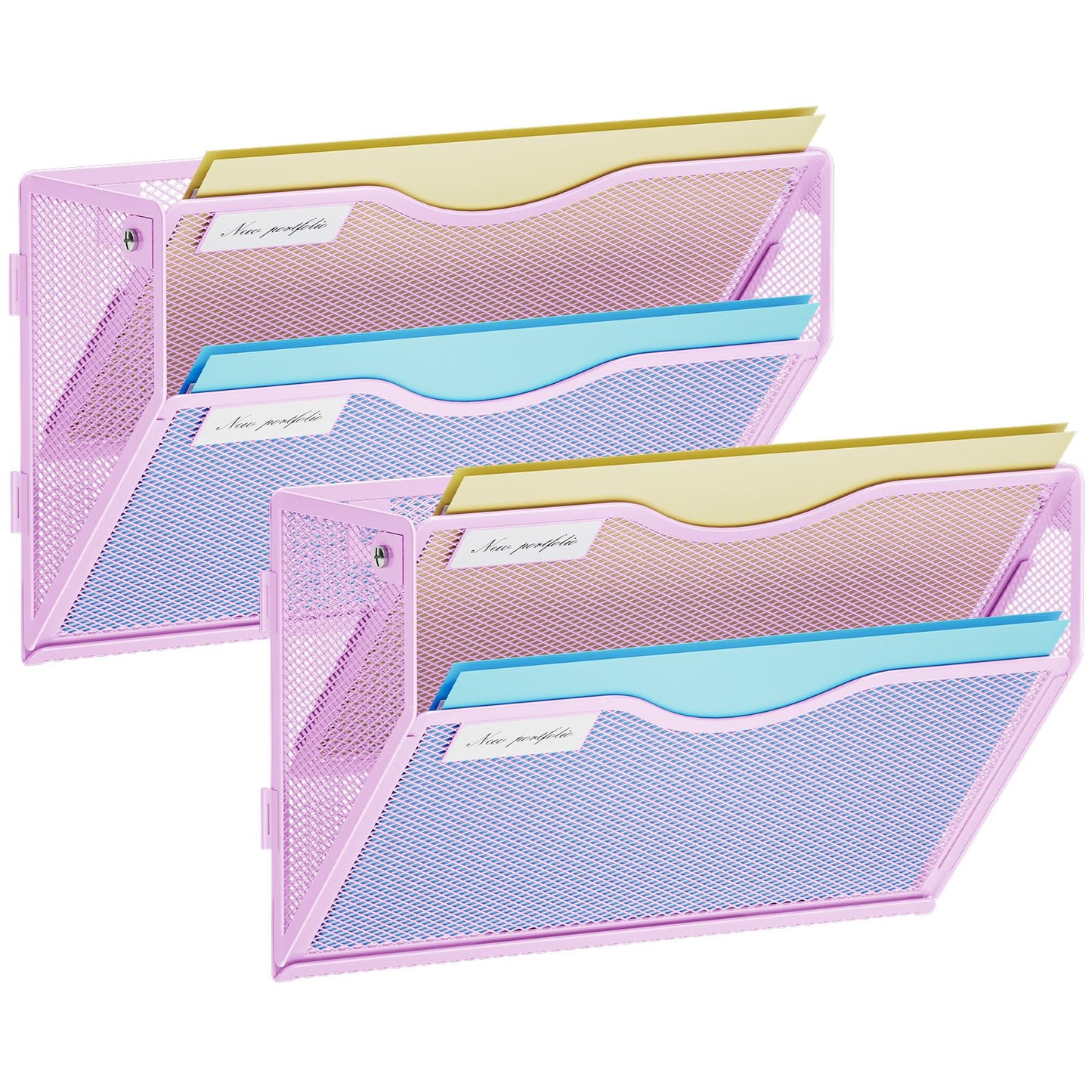 Marbrasse Wall File Holder 2-Tier Hanging Wall File Organizer, Mesh Mail Holder for Papers, Wall