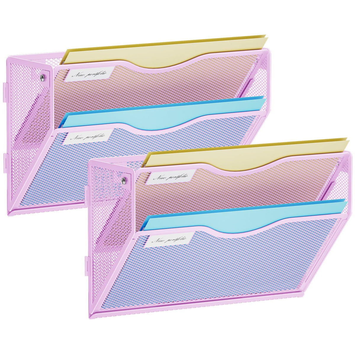 Marbrasse Wall File Holder 2-Tier Hanging Wall File Organizer, Mesh Mail Holder for Papers, Wall