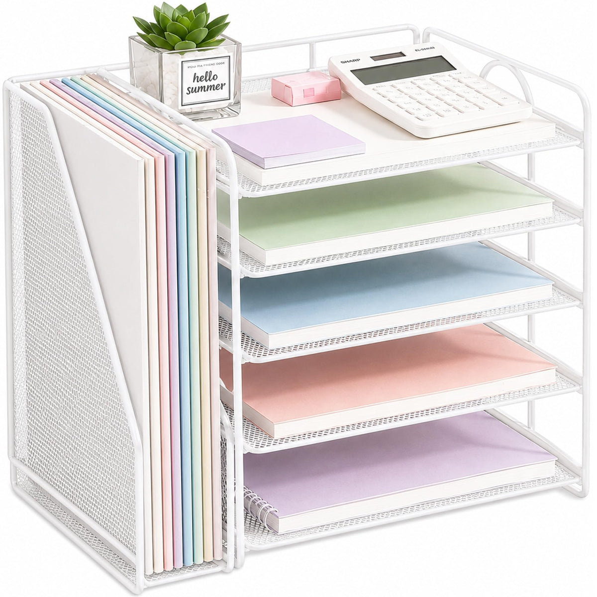 OPNICE Desk Organizer, 5-Tier Paper Organizer Letter Tray, White