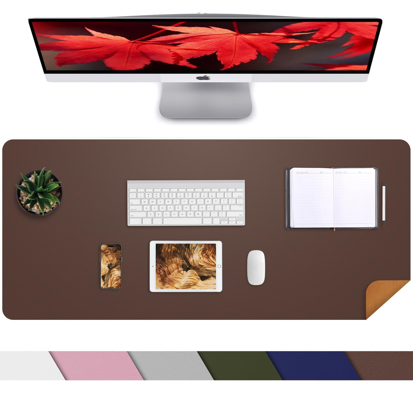 AFIING Leather Desk pad Protector, 35.4" x 17", Coffee,Desk mat