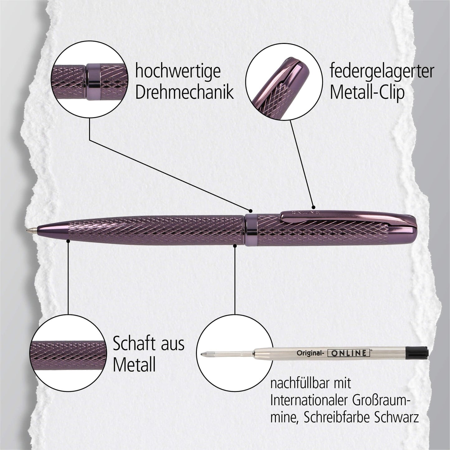 Online Eleganza Diamond Wine Ballpoint Pen Metal, Red, Black Ink, Refillable, Gift Box