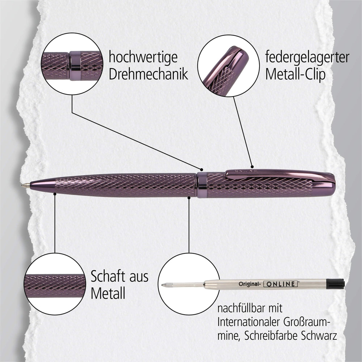 Online Eleganza Diamond Wine Ballpoint Pen Metal, Red, Black Ink, Refillable, Gift Box