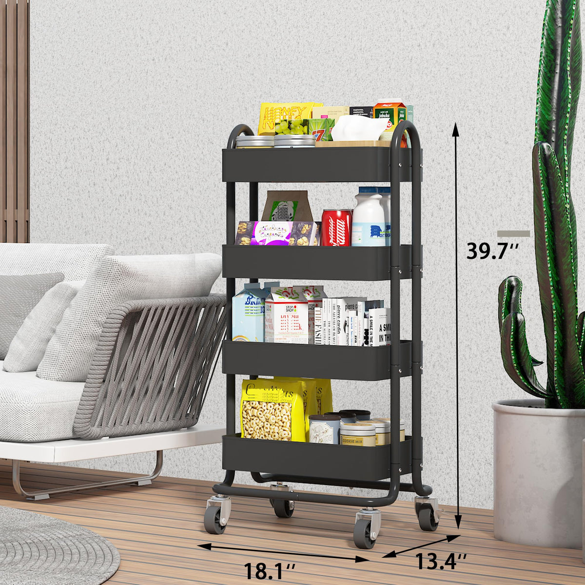 Elitehouse 4-Tier Metal Rolling Cart with Wheels,4 Tier Utility Cart with Wheels for