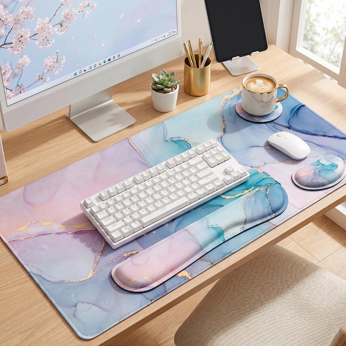 Large Mouse Pad with Wrist Rest, 4-in-1 Wrist Rest for Keyboard and Mouse