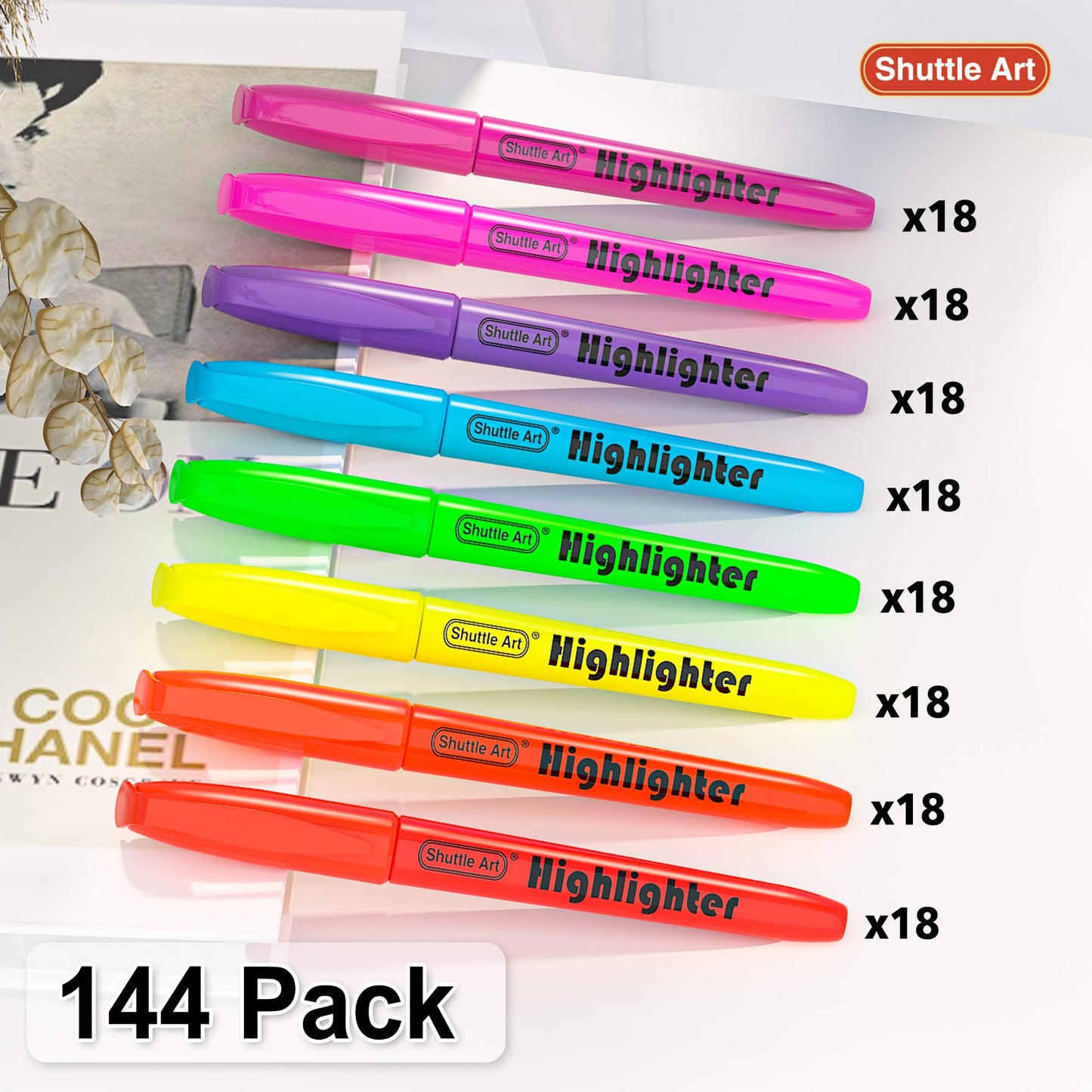 Shuttle Art 144 Pack Highlighters, Highlighters Assorted Colors Set, 8 Bright Colors Chisel Tip