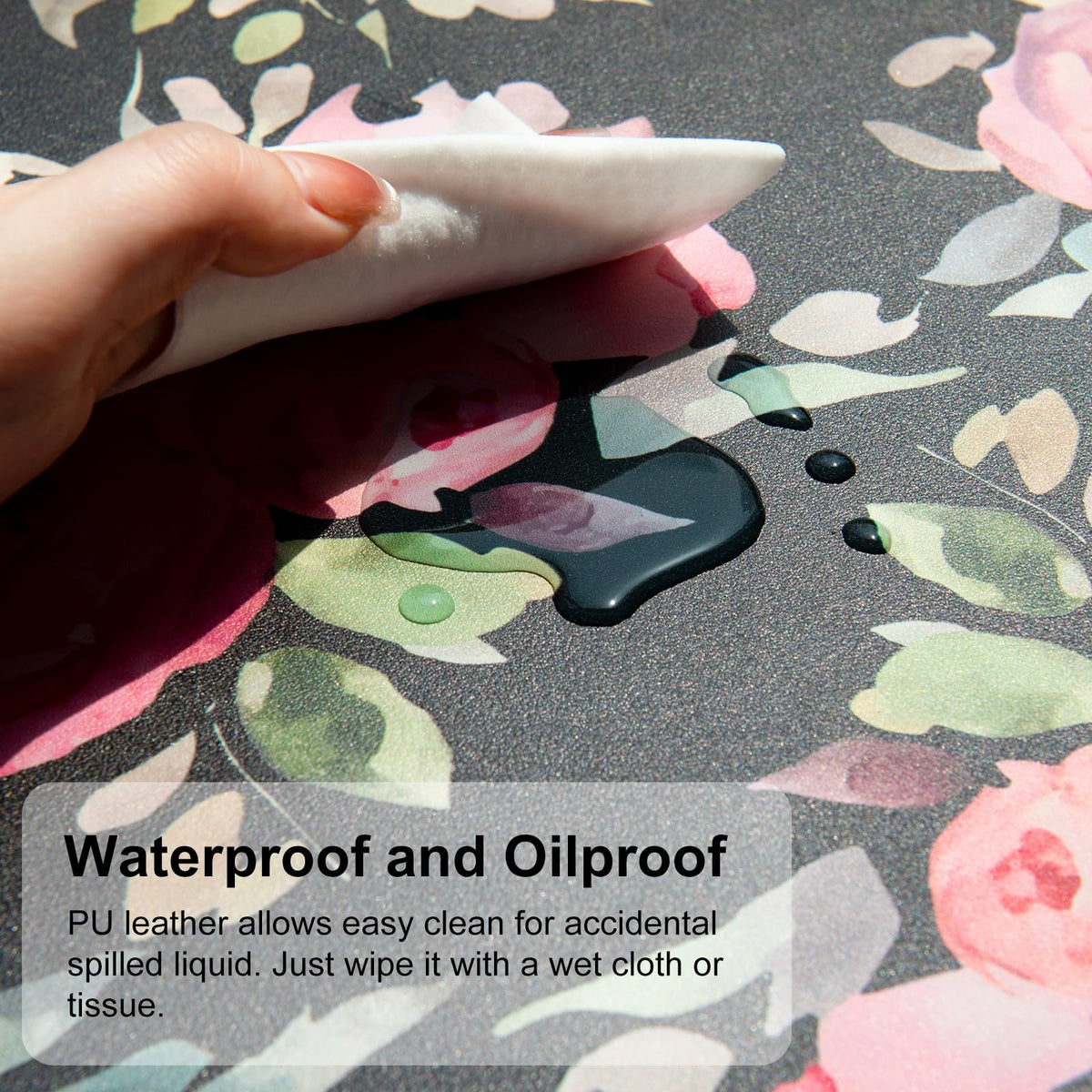 QiyI PU Leather Large Mouse Pad, Office Décor, 31.5" x 15.7", Pink Flowers