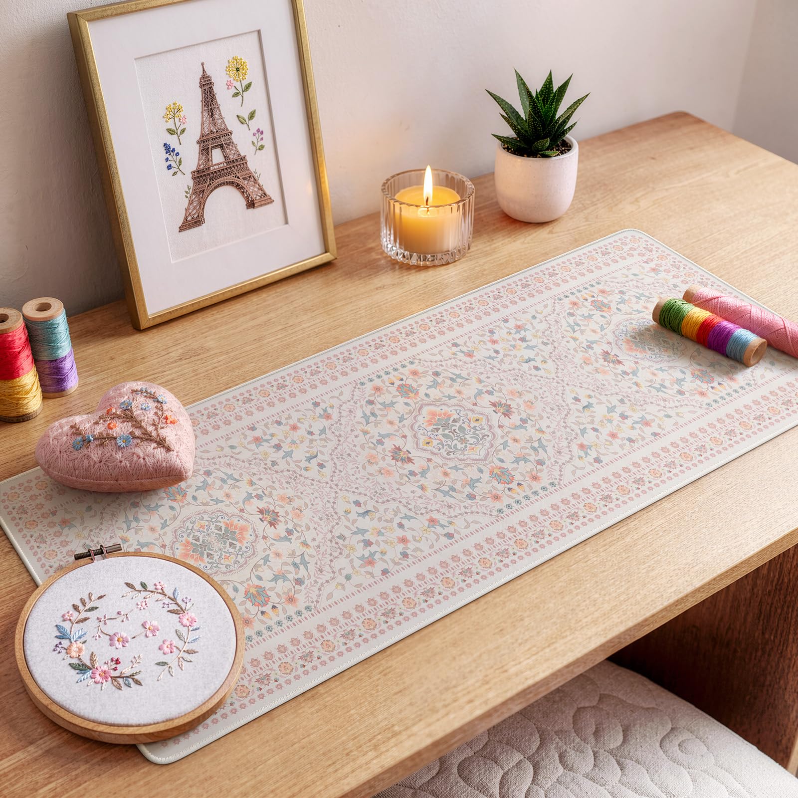 HAOCOO Light Pink Floral Mousepad, 31.5" x 11.8" Keyboard Mat for School