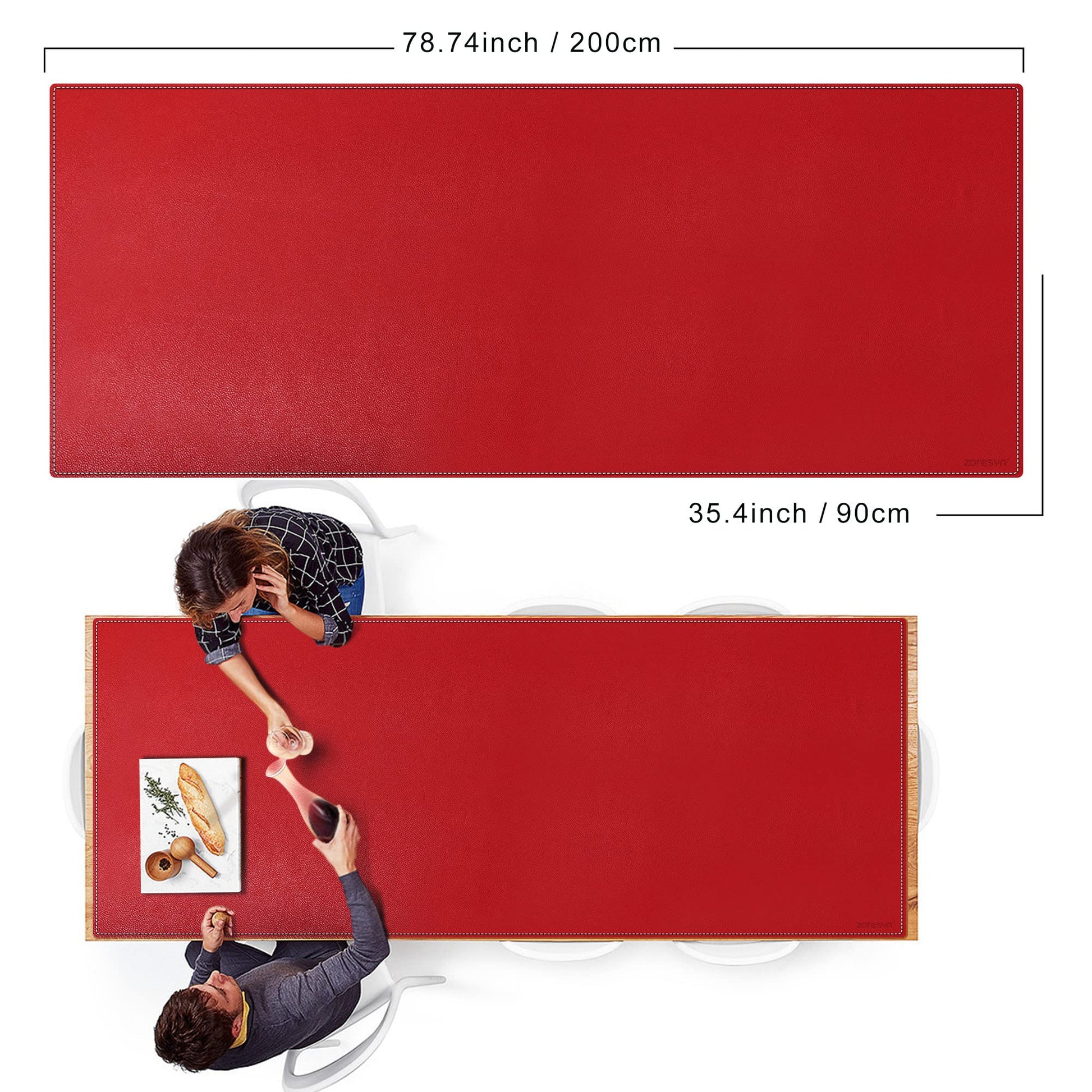 ZORESYN PU Leather Desk Mat 78.7 x 35.4 Inch Red